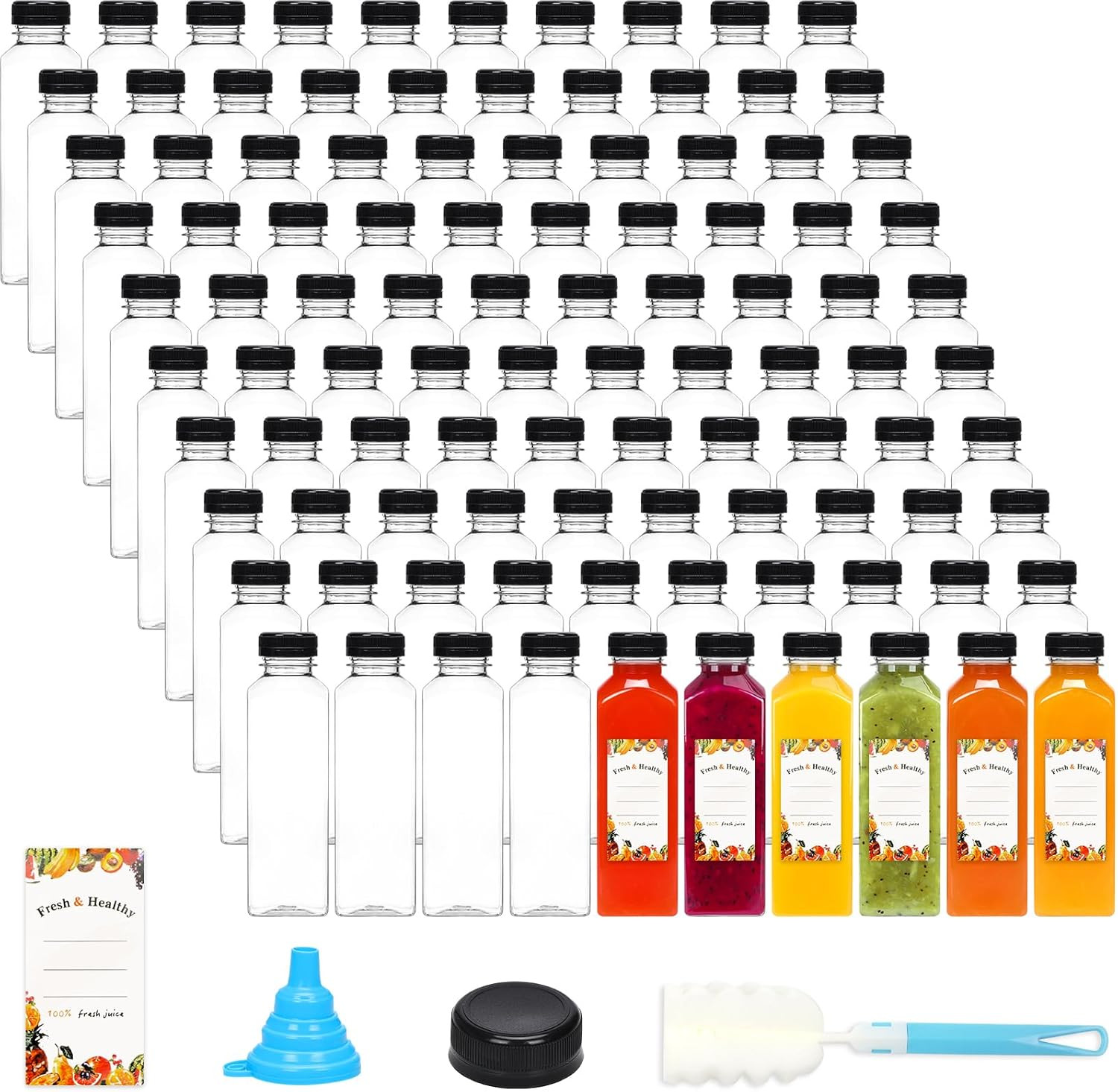 144Pcs 16Oz Plastic Juice Bottles with Lids, Reusable Clear Bulk Juice Container