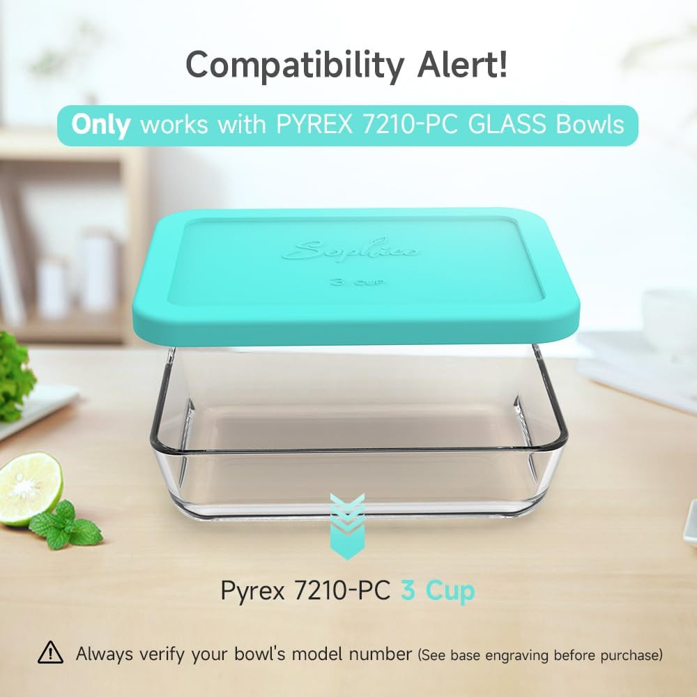 Sophico 3 Cup Rectangle Silicone Storage Cover Lids Replacement for Pyrex 7210-P