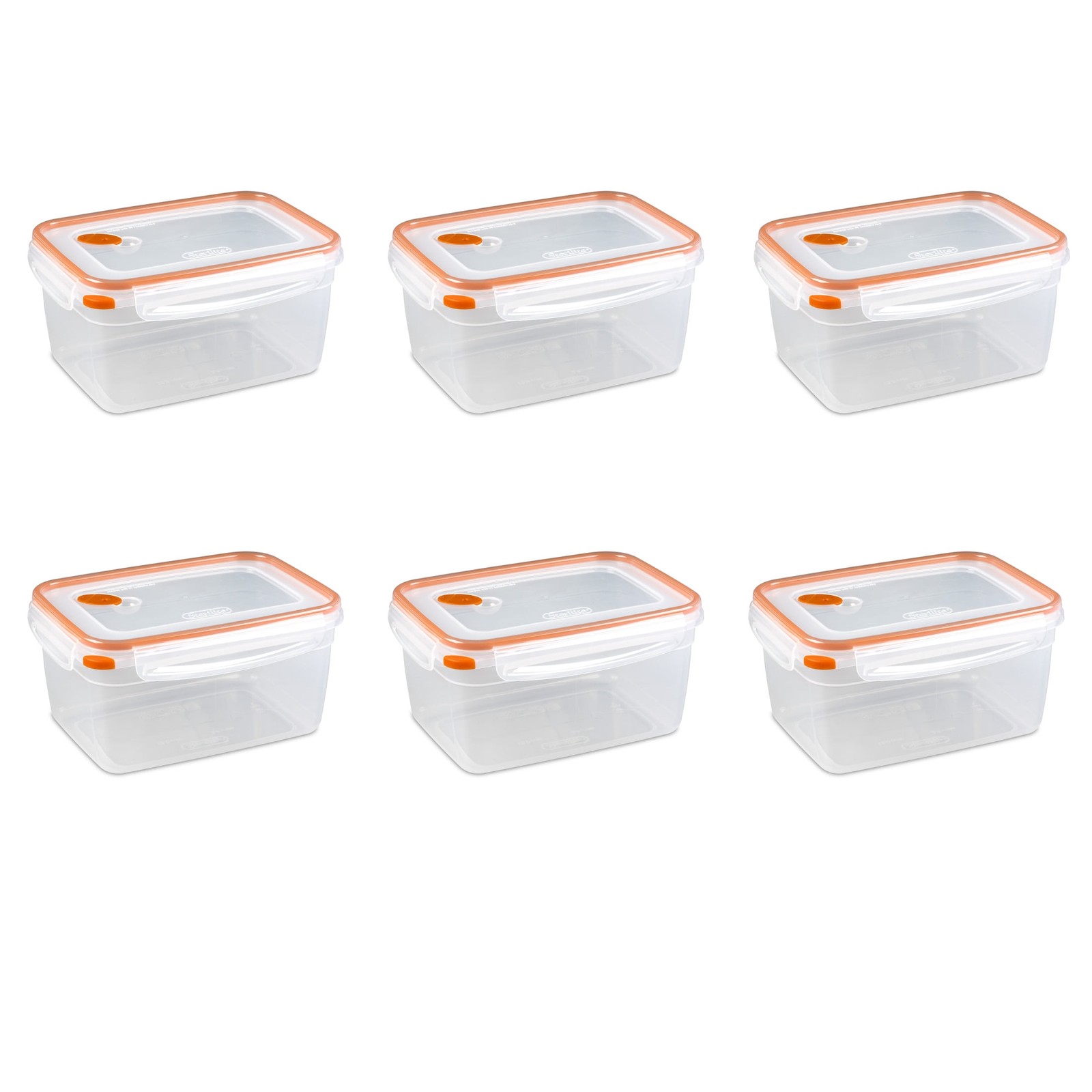 12.0 Cup Rectangle Latching Food Storage Container Airtight 6 Count Orange