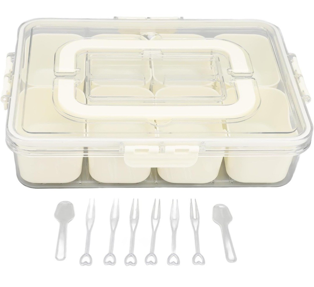 Snackle Box Container, Divided Serving Tray with Lid and Handle, 8 Compartment P