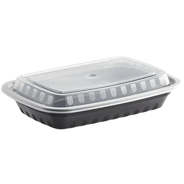 16 oz. Black 8 x 5 1/4 x 1 1/2″ Rectangular Microwavable Heavy Weight Container