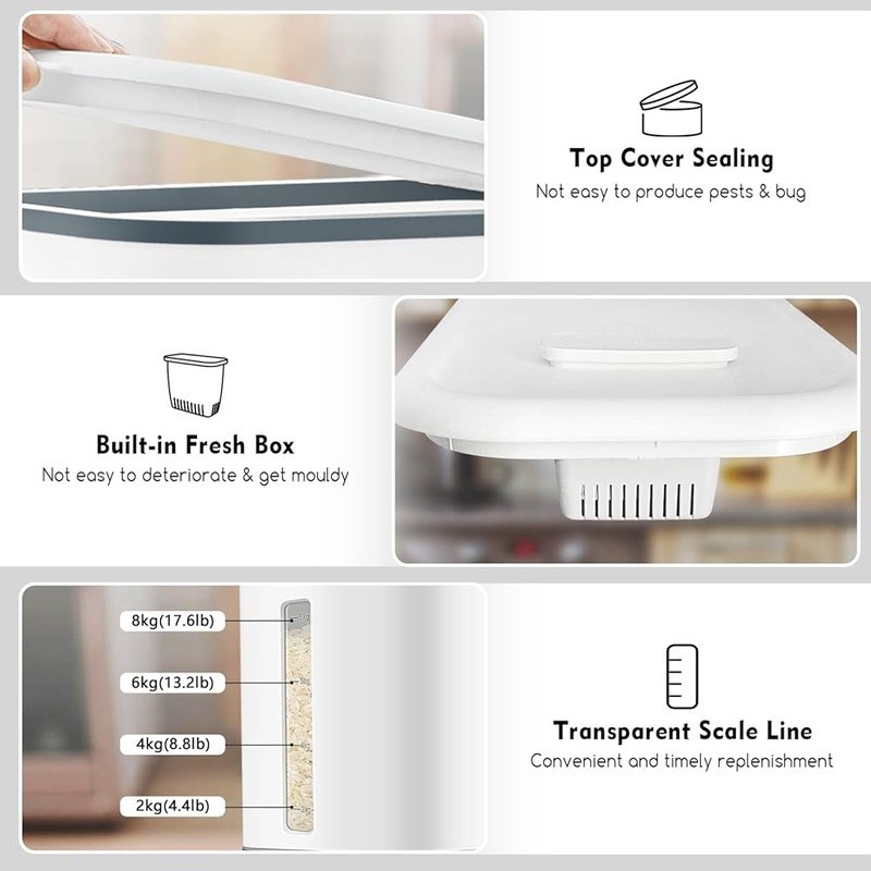Rice Dispenser W/ Fresh Box Smart Dispensing Storage Container Kitchen Food New