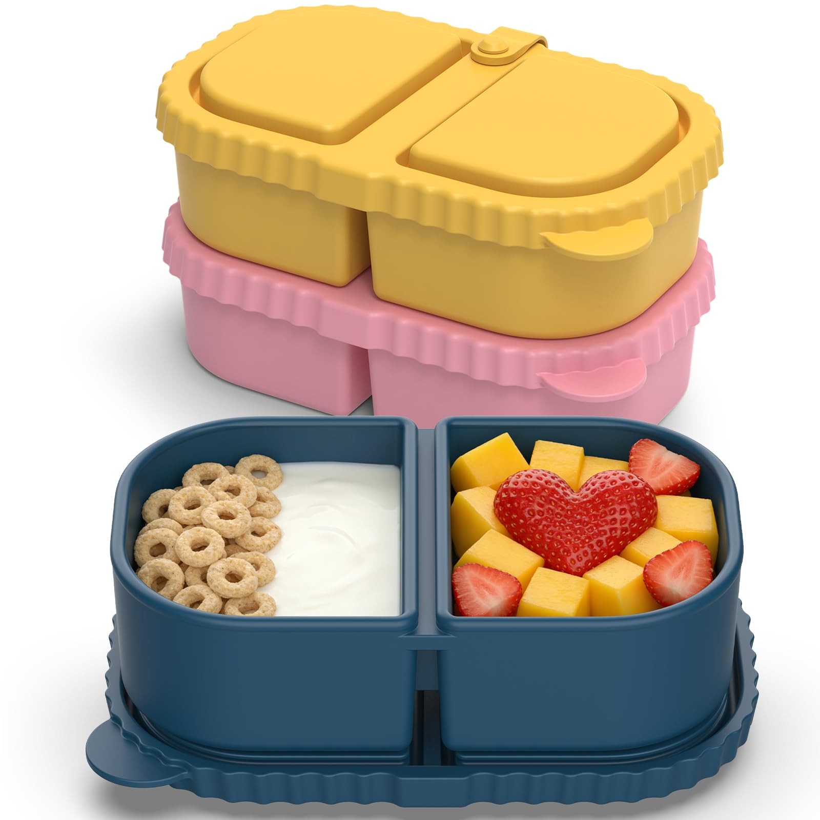 6 Pack Reusable Silicone Snack Containers with Lids, 2 Compartment Leakproof …