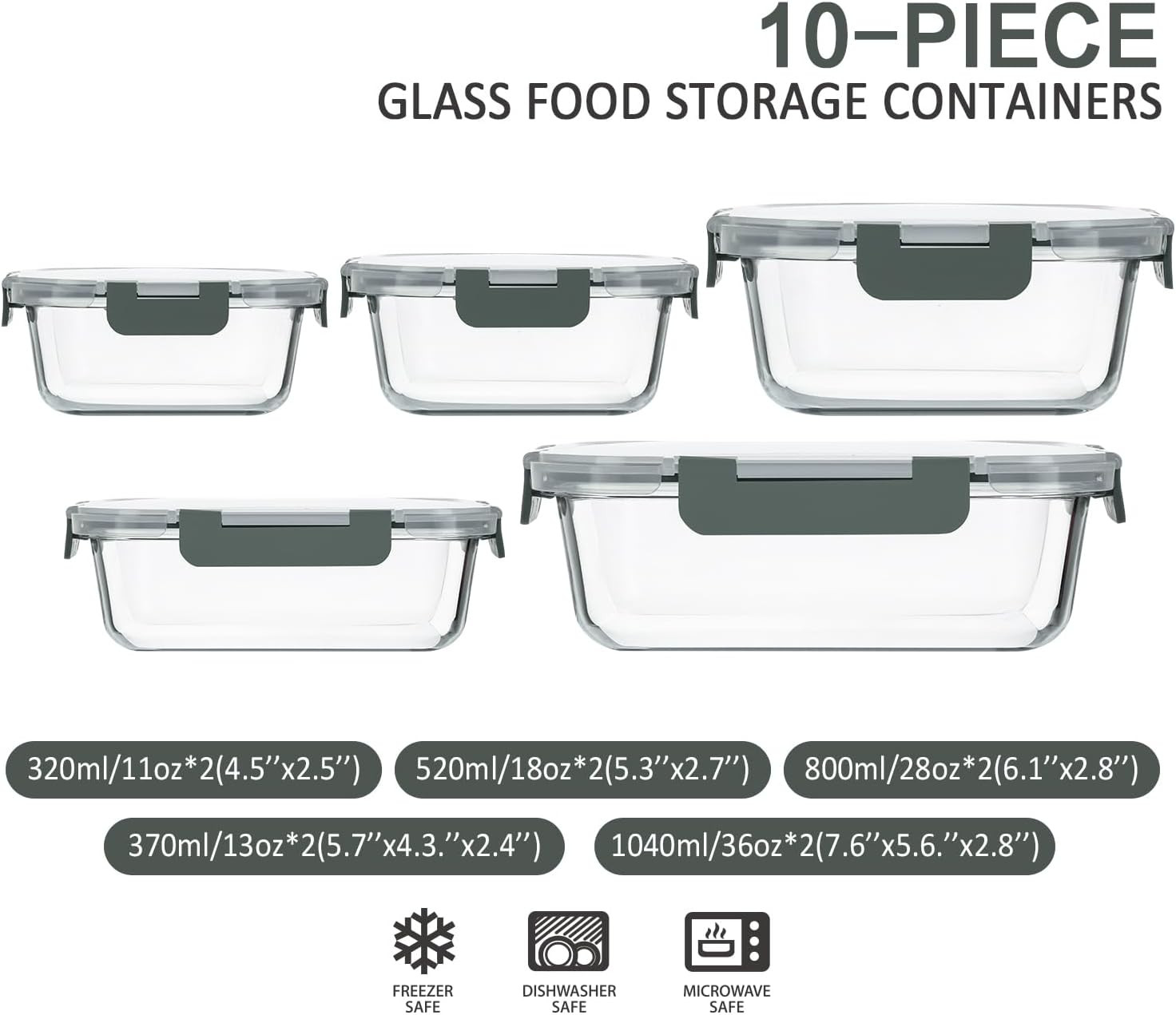 10-Pack Glass Storage Container with Lids, Airtight Lunch Bento Boxes, Glass Me
