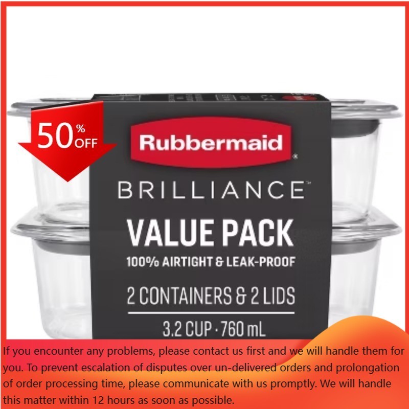 Rubbermaid 3.2 cup 2pk Brillance Food Storage Container:Microwave & Freezer Safe