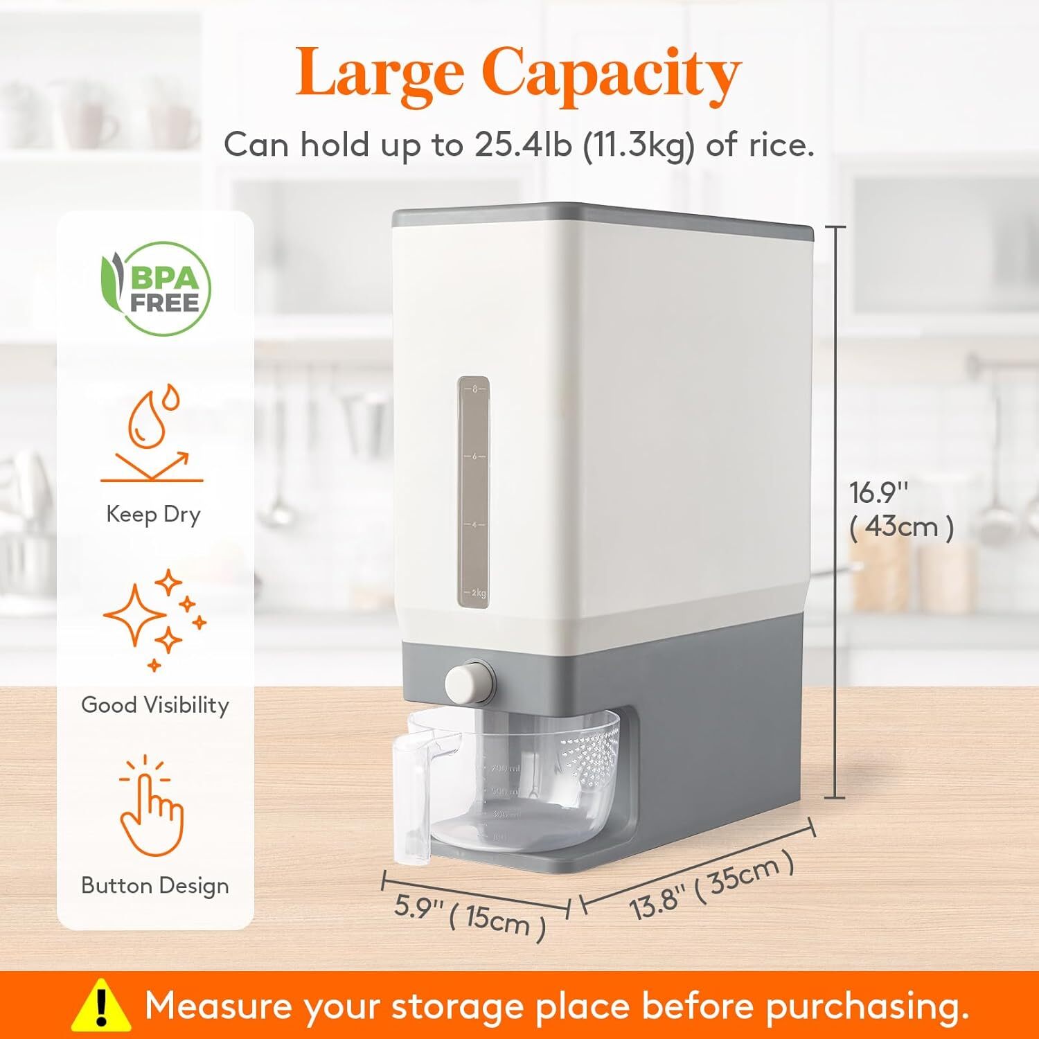 “Lifewit Rice Dispenser 25lbs, Sealed Moisture-Proof, BPA-Free”