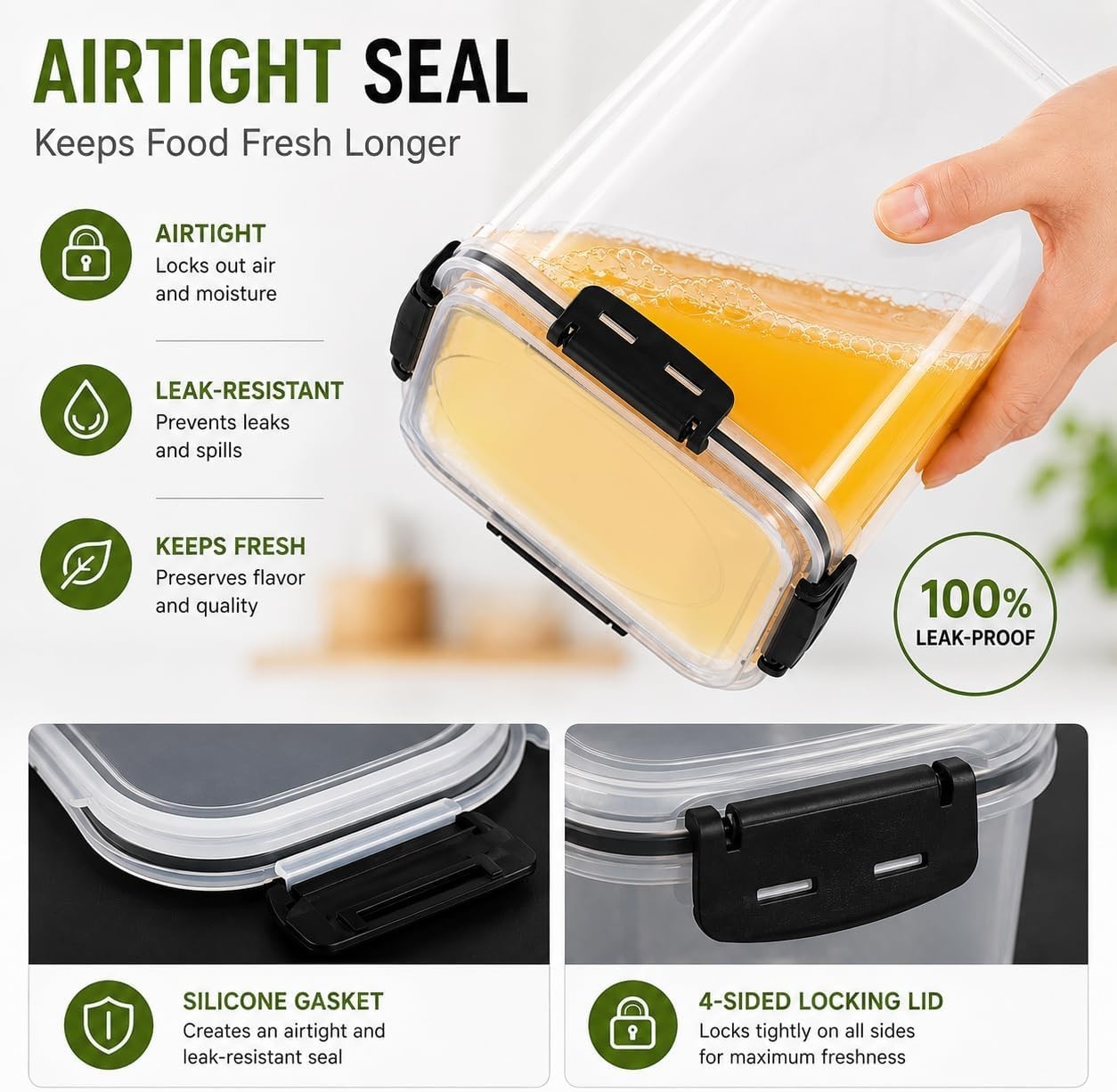 Airtight Food Storage Containers with Lids Plastic 5.3L Set of 4 | Large Pant…