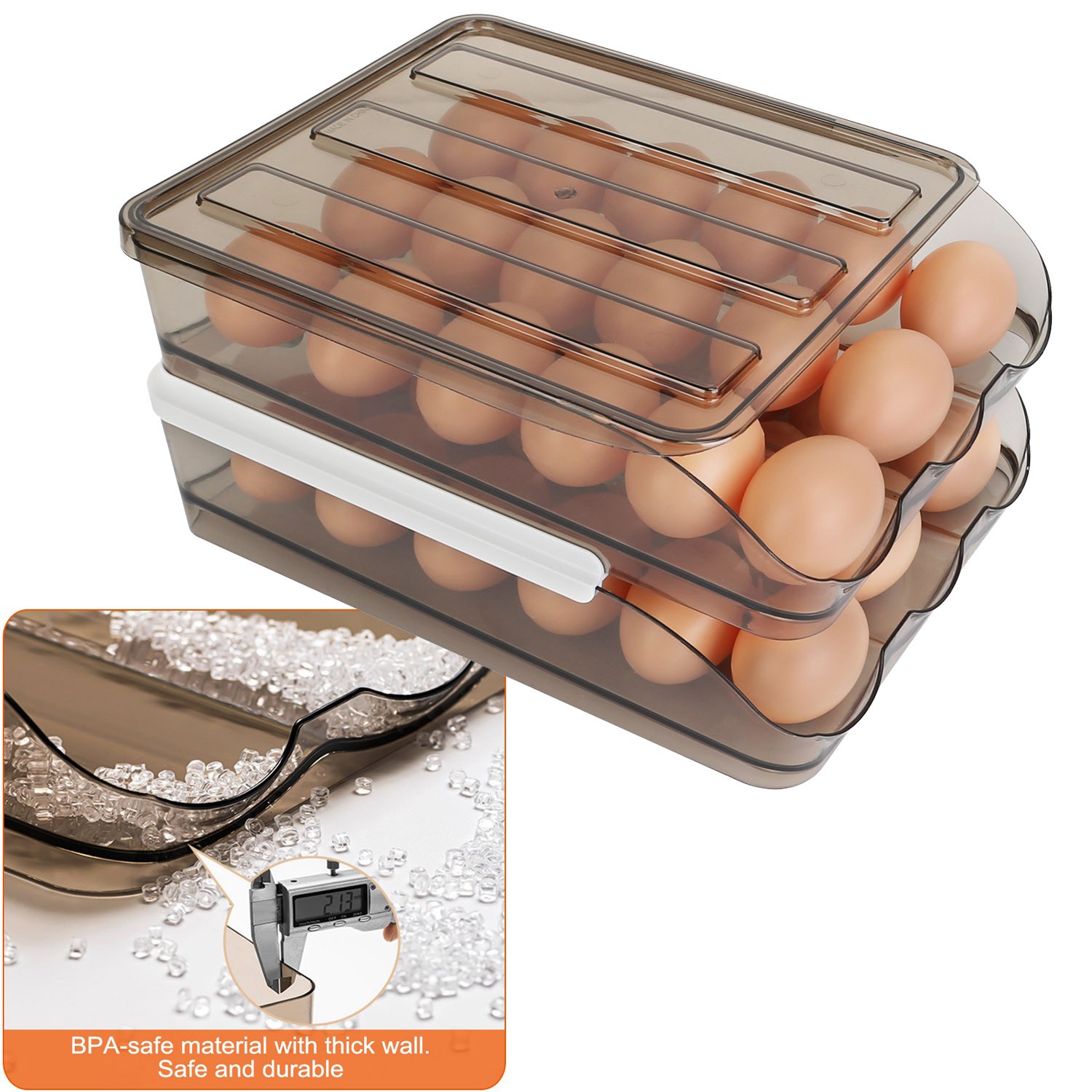 36 Eggs Double Layer Storage Auto Rolling Egg Holder Organizer for Refrigerator