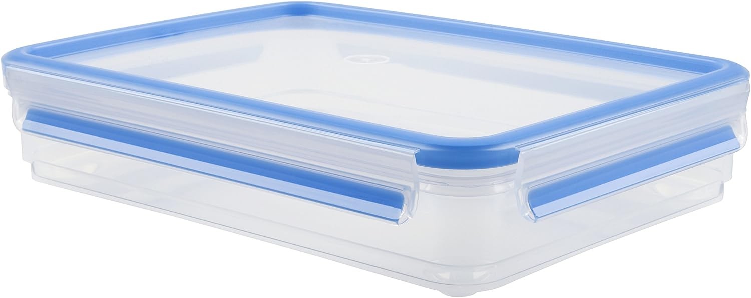 Emsa 509040 Clip & Close stacking box, 26.5 x 19.4 x 6 cm, 1.65 l, transparent/b