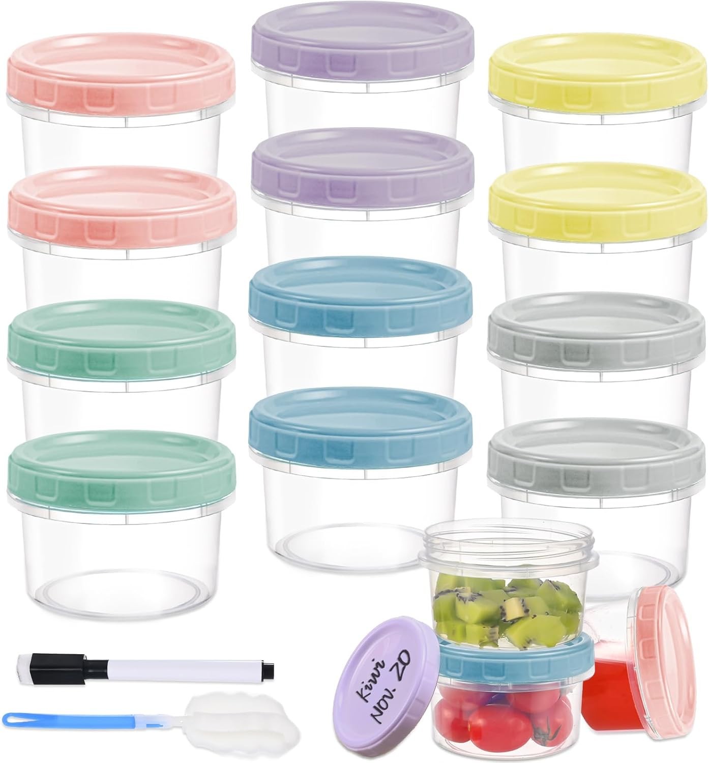 12pcs 8 oz Plastic Containers W/ Screw Lids Reusable Clear Food Storage