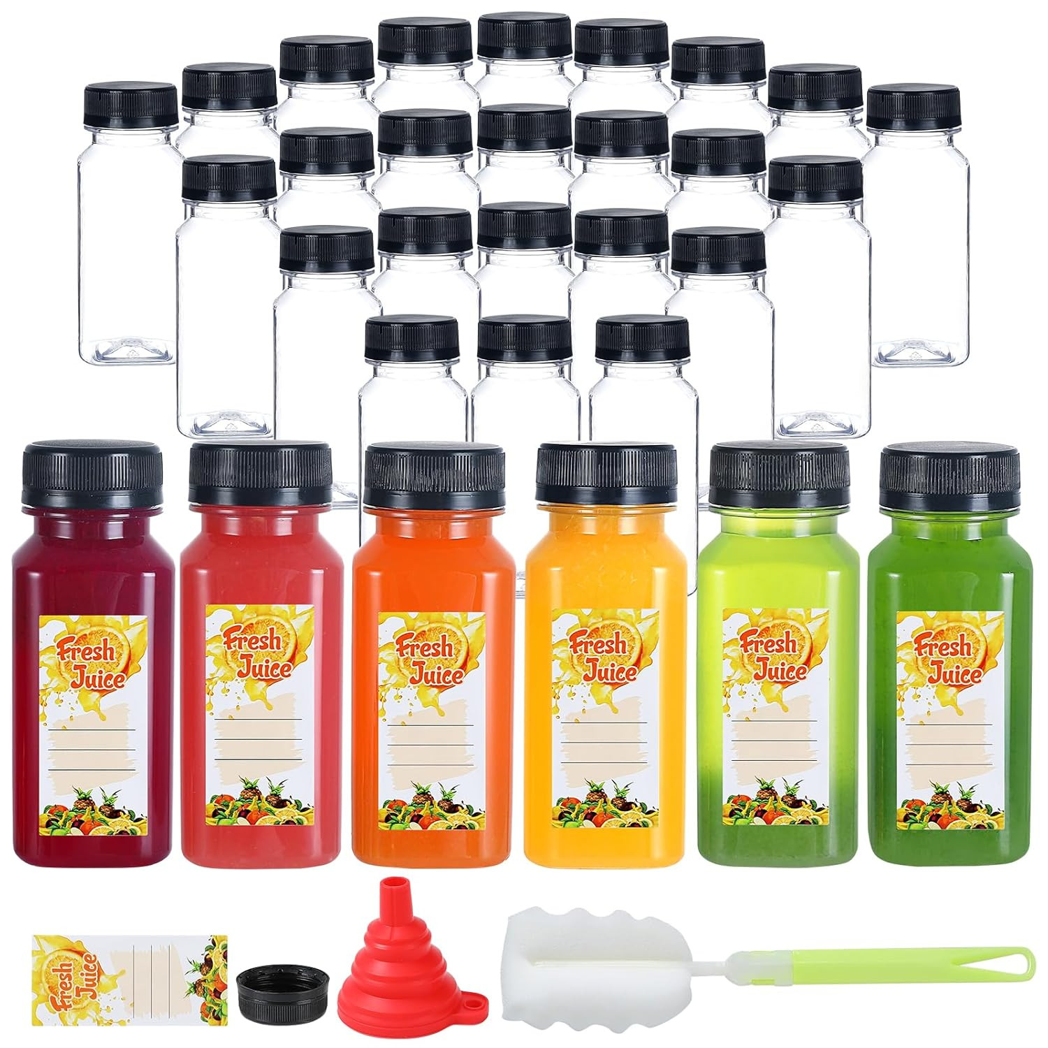 30Pcs 6Oz Empty Plastic Juice Bottles with Caps Reusable PET Food Grade Drink Bo