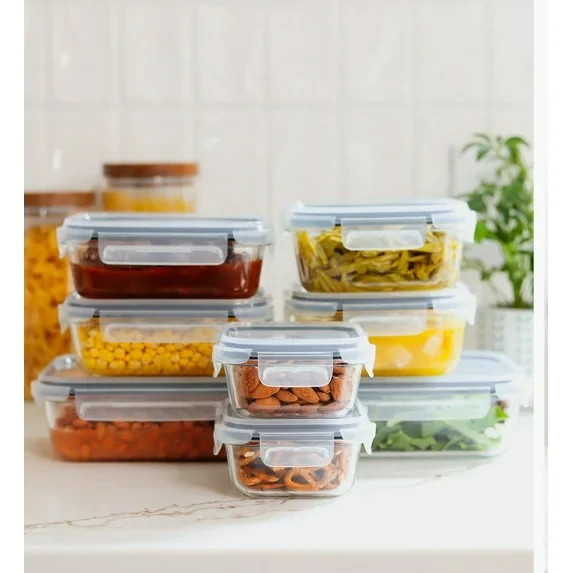Sedona Kitchen 14-Pc from 16 pcs Glass Storage Set – Cream Lids, Food Containers