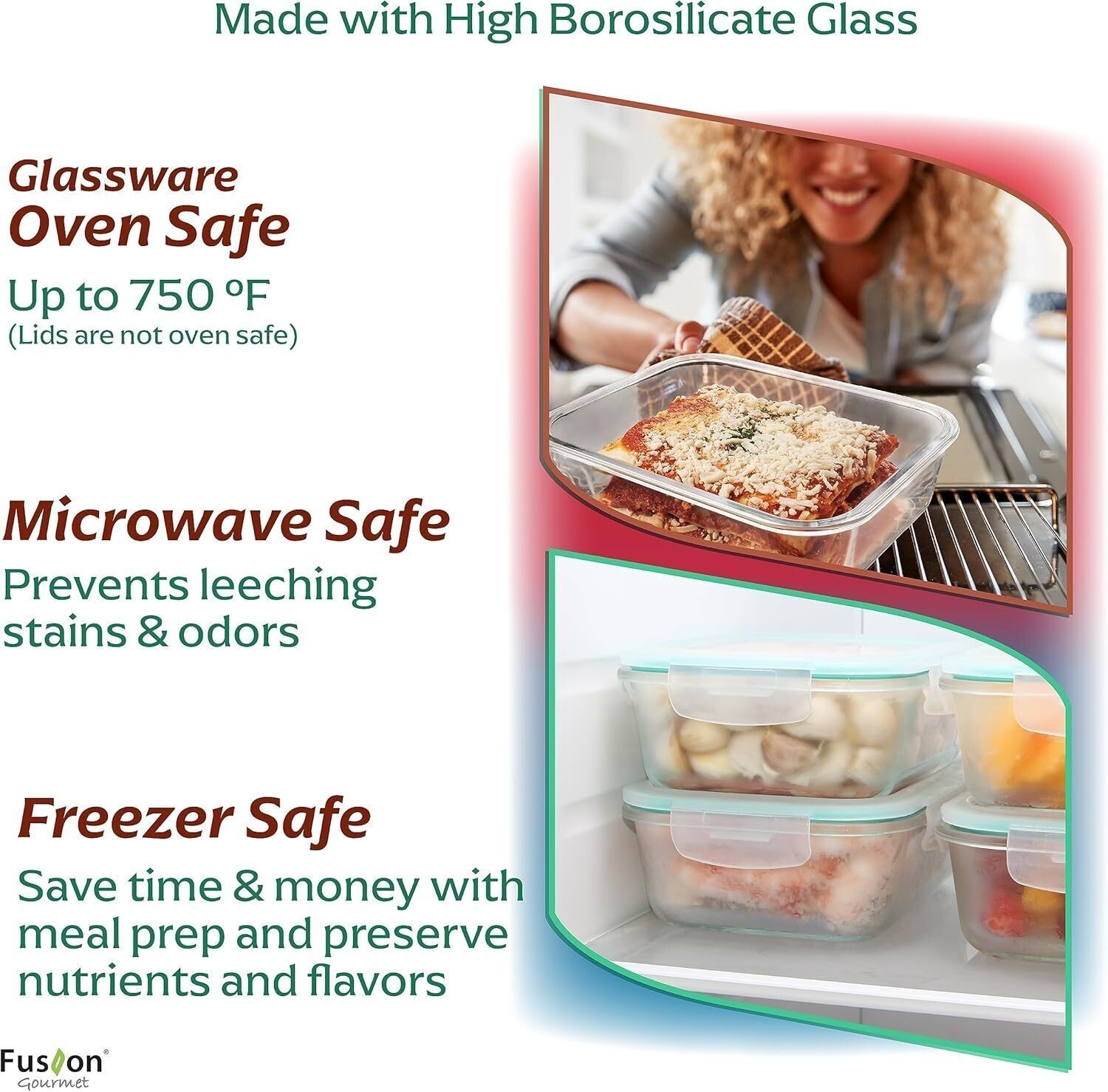5 Pack Large Glass Food Storage Containers with Lids Airtight Leakproof US