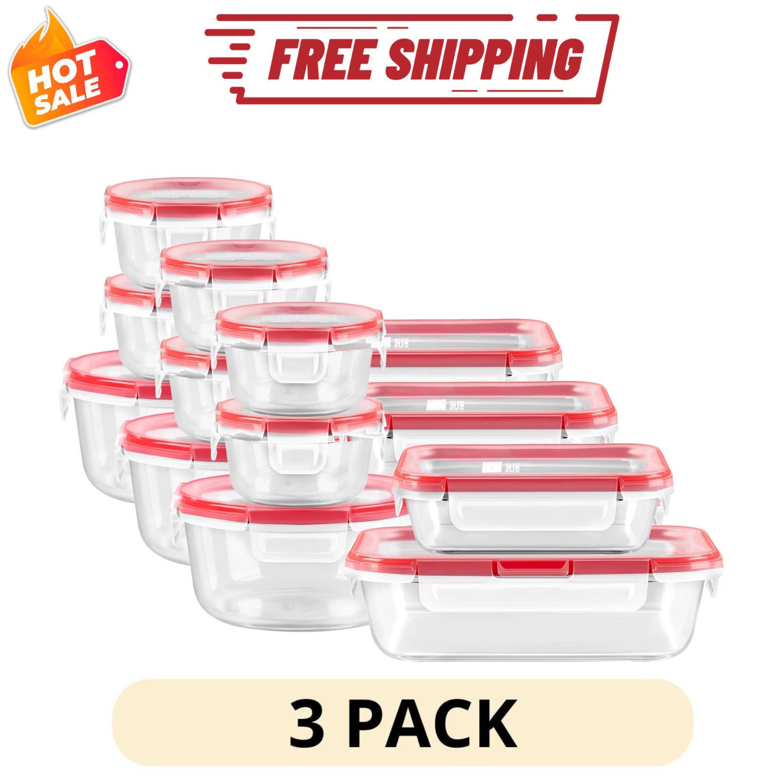 3 pack Snapware Total Solution 10 Piece Glass Food Storage Container Set Lids
