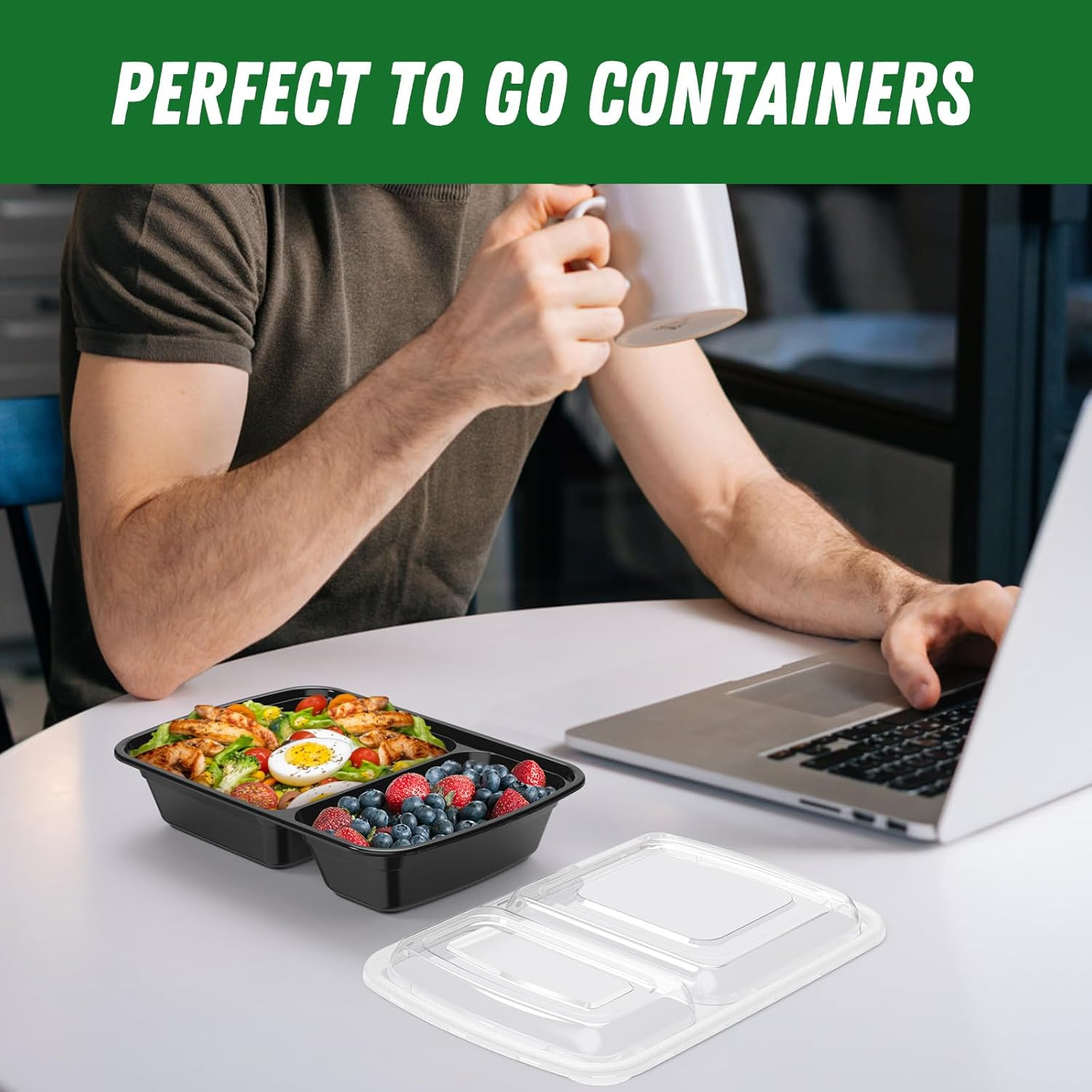 50 Pack (100-Piece) 28 Oz Meal Prep Containers Reusable with Lids 2-Compartment,