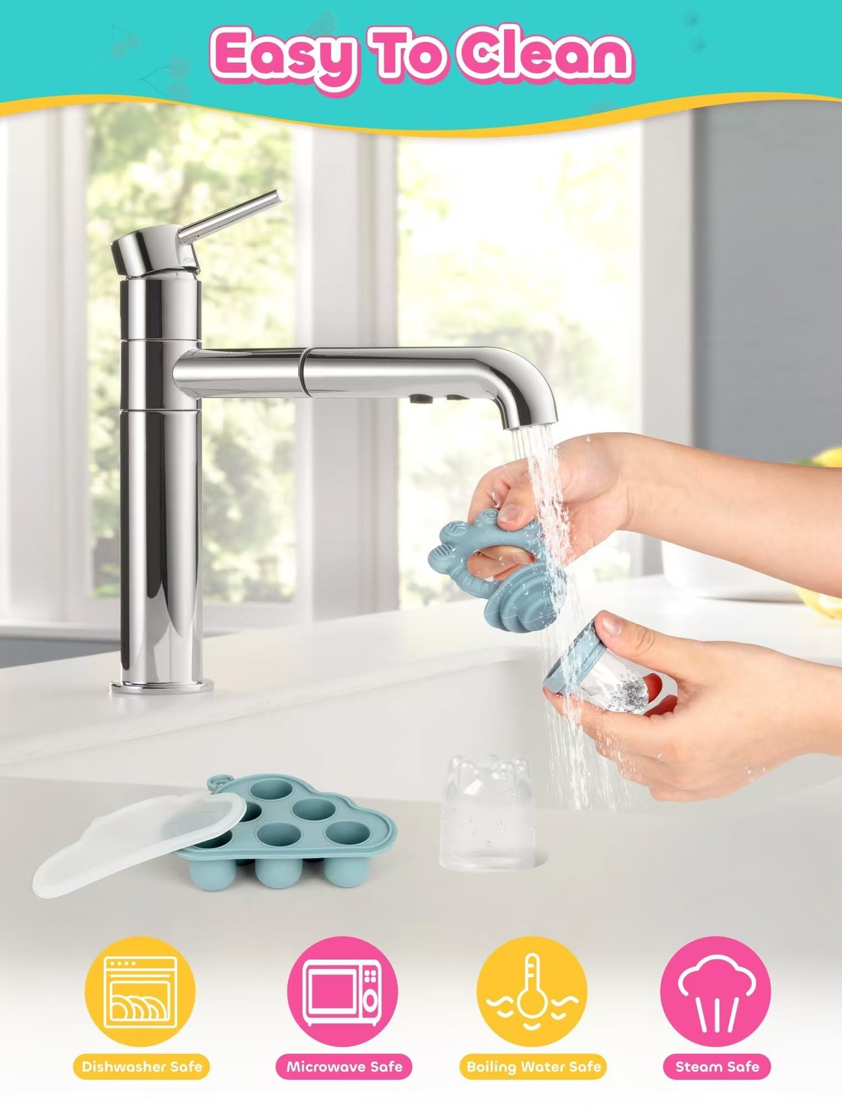 4in1 Baby Breastmilk Popsicle Molds & Fruit Feeder, Silicone Teething Pacifie…