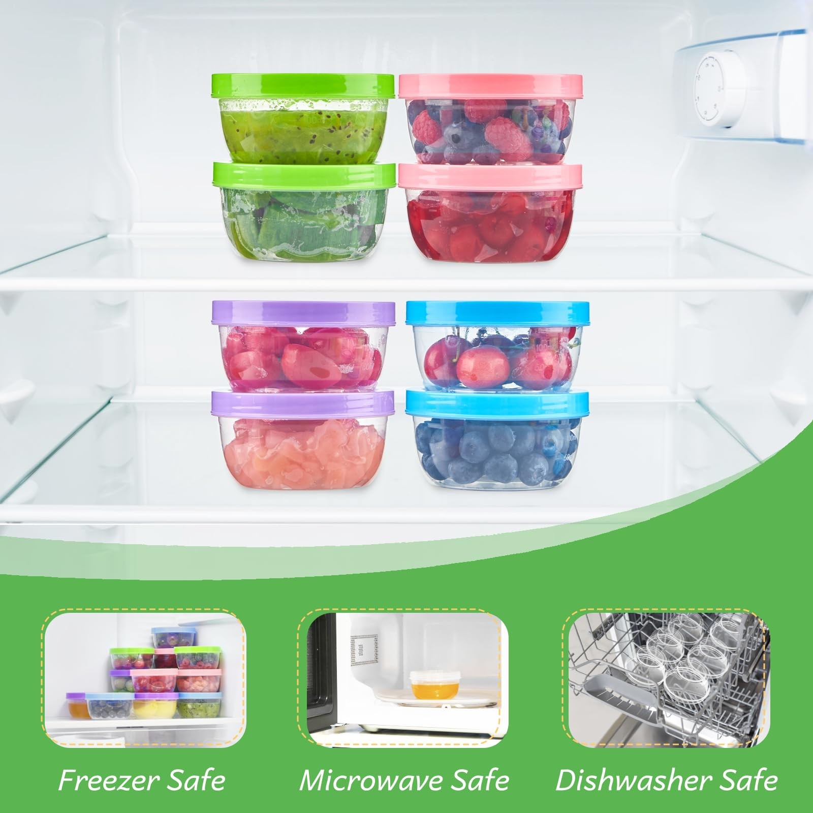 Zezzxu 5 oz Small Freezer Storage Containers 5 oz, Purple, Pink, Blue, Green