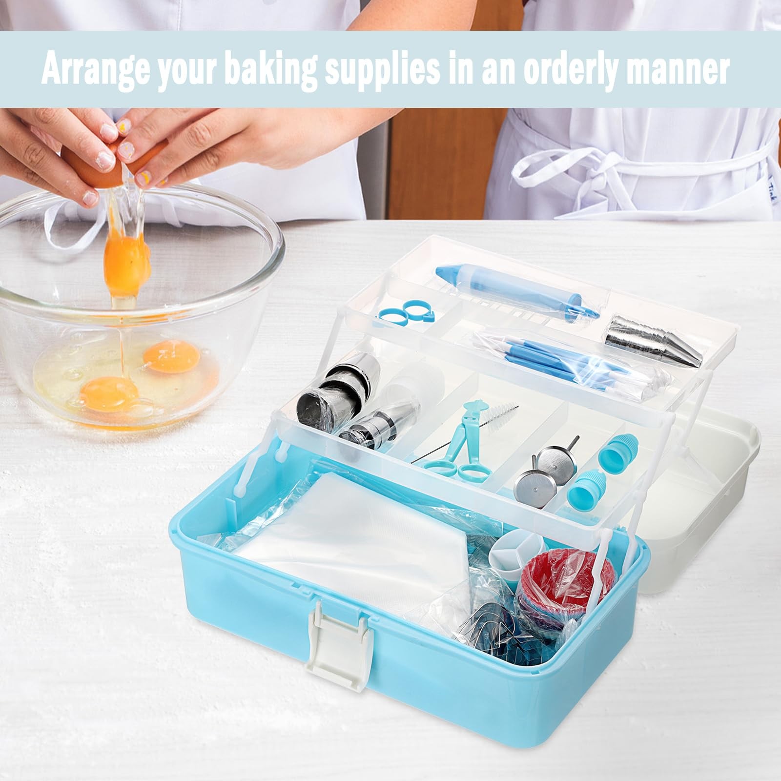 Blue 3Tier Plastic Cake Decorating Tool Storage Case Box 12.8×6.7×5.6 Inch
