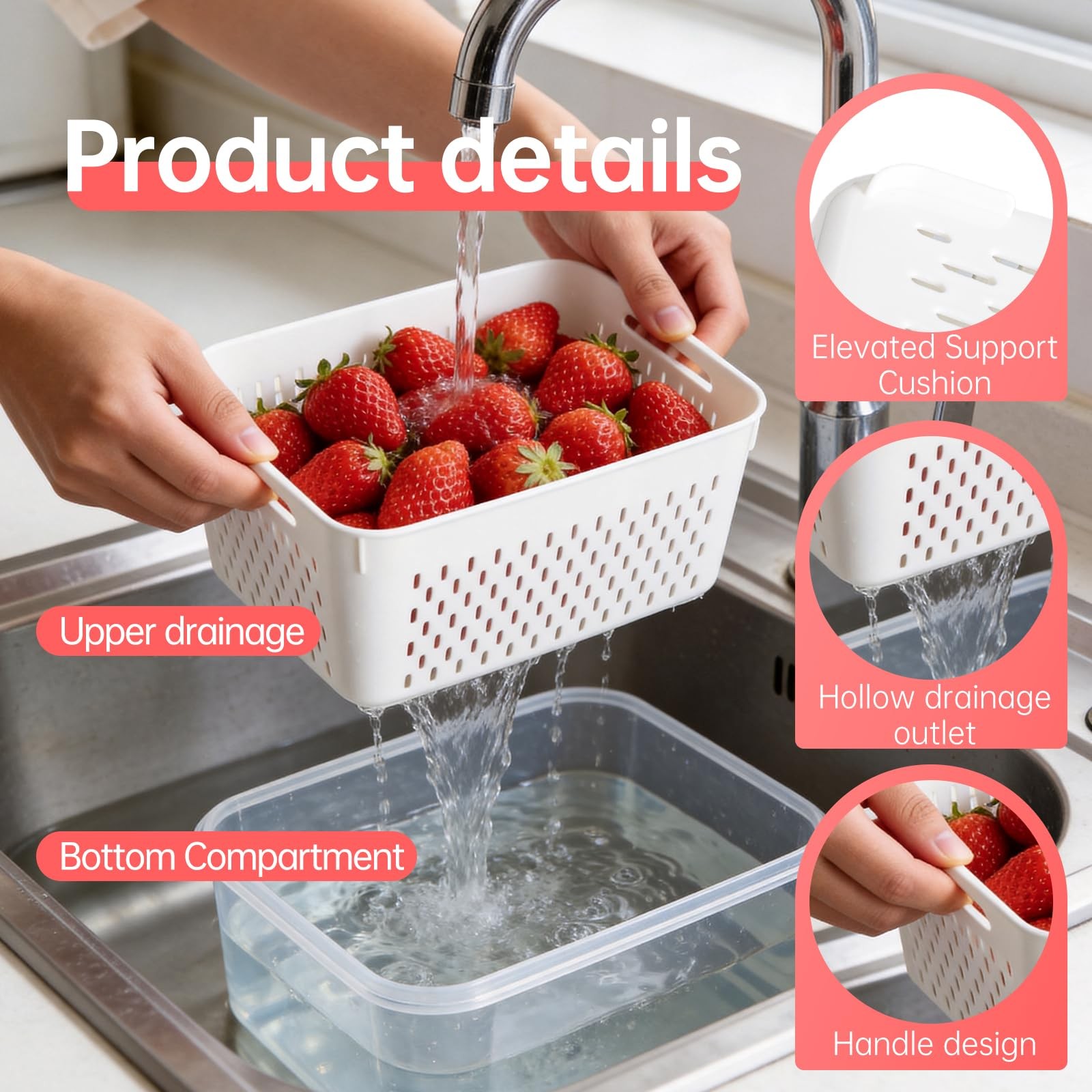 Watermelon Container with Strainer, Fruit Strainer Container with Lid 5 PCS