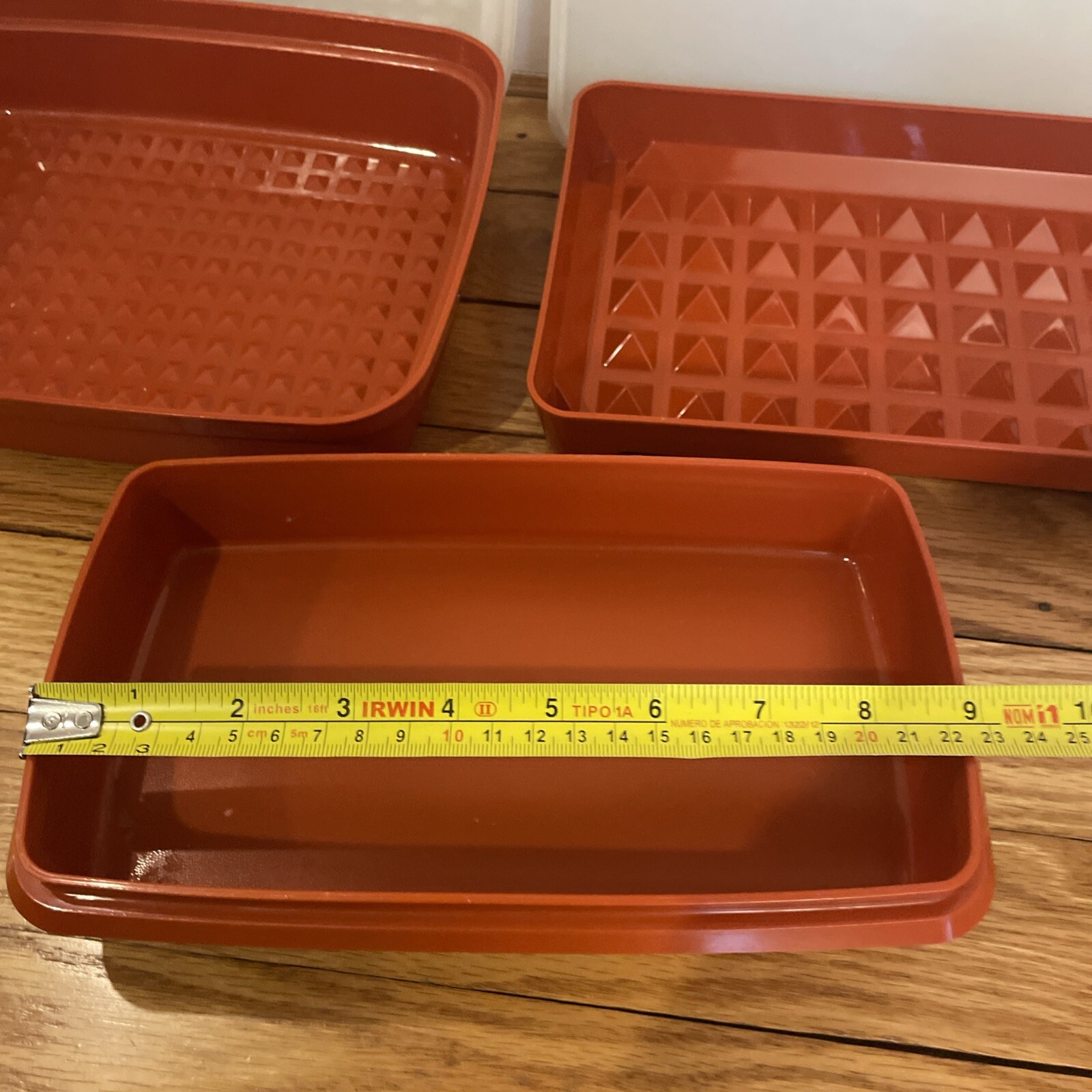 Vtg 6 Pc Lot Tupperware Orange Rectangle w/Clear Lids Meat Keeper Storage Retro