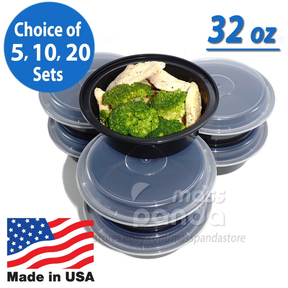 Pactiv 32 oz Plastic 7″ Round Meal Prep Food Containers with Lids, Made in USA
