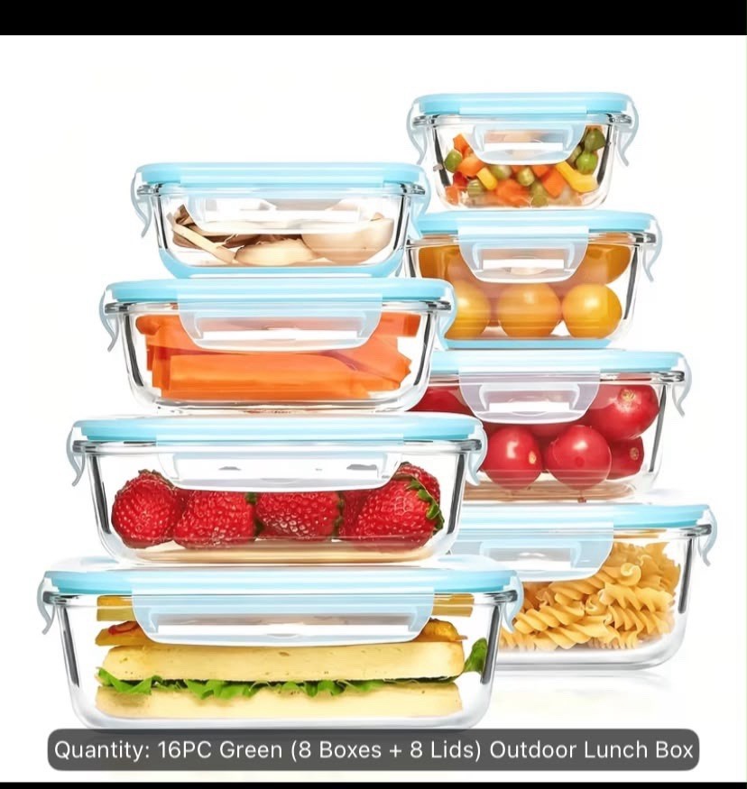 16pcs Sealed Glass Food Storage Containers Indoor & Outdoor Food Storage