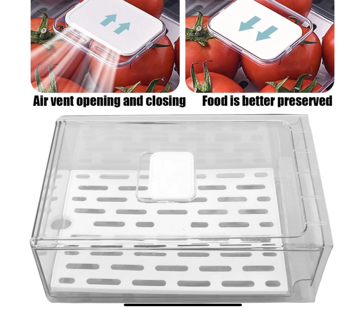 Set Of 2 Refrigerator Storage Drawers Holder With Draining Plate Fruit Veggies