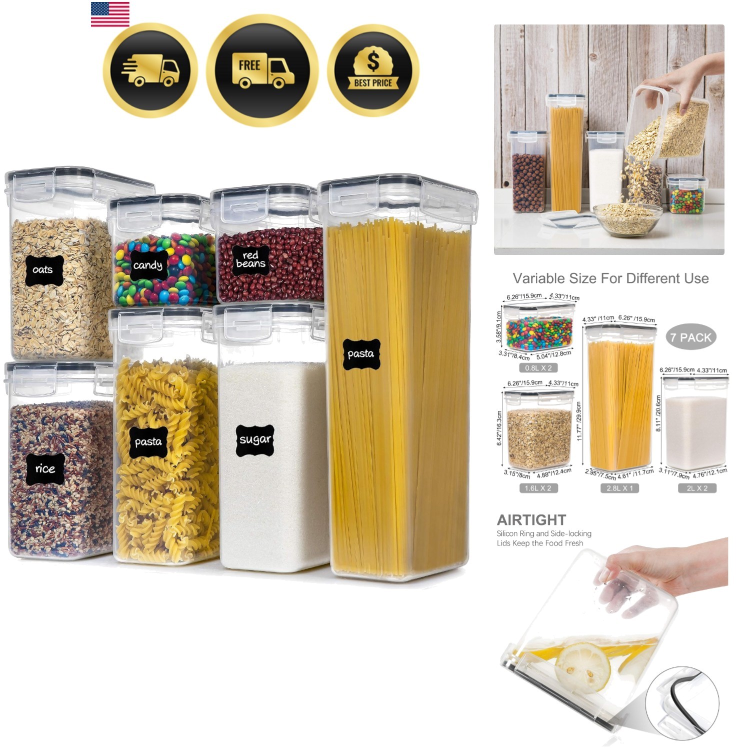 Airtight Food Storage Containers with Lids, 7 PCS BPA Free Kitchen Canisters …