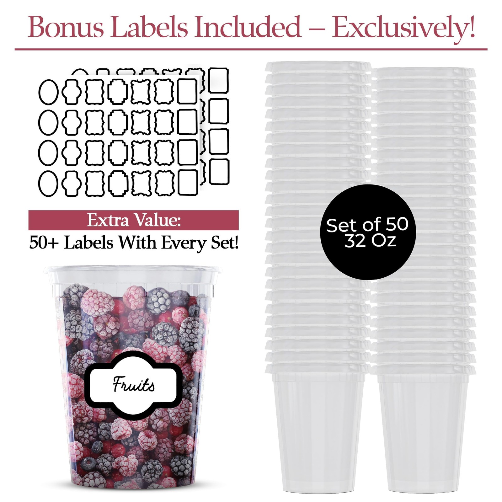 [50 Sets] 32 oz Deli Containers with Lids & Two (2) Label Sheets – Leakproof …
