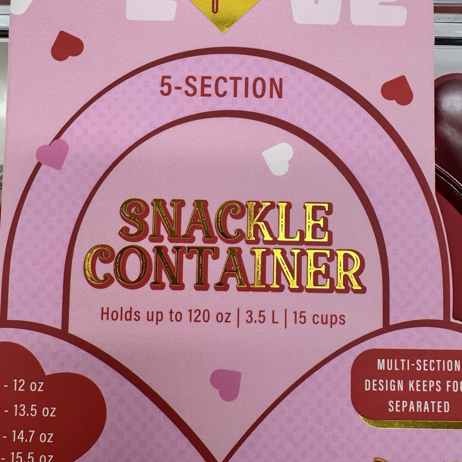 Core Kitchen “Love” 5-Section Snackle Container Valentine, 120oz/3.5L/15 Cups