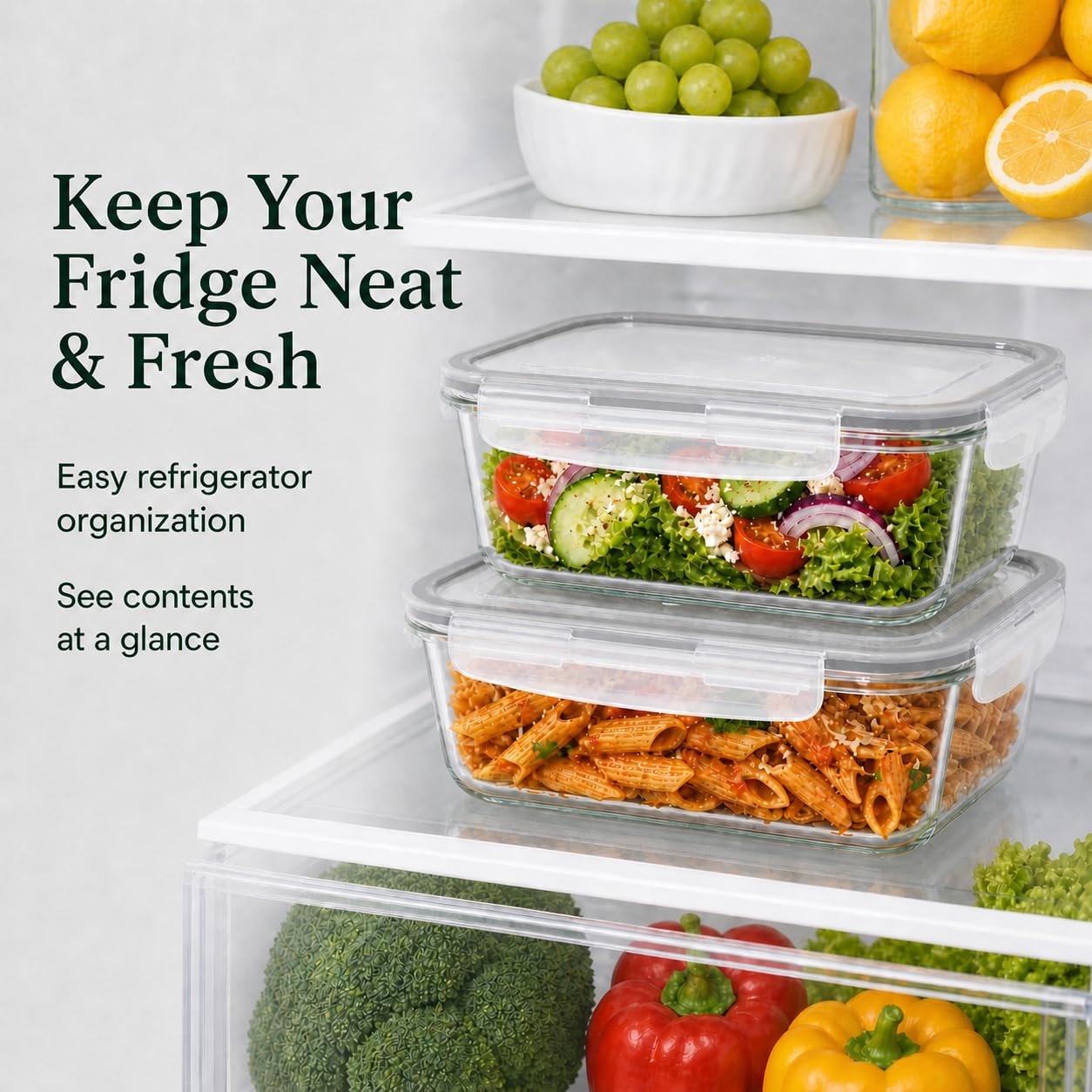 2 Pack 63oz Large Glass Storage Containers with Lids Big Meal Prep Food Conta…