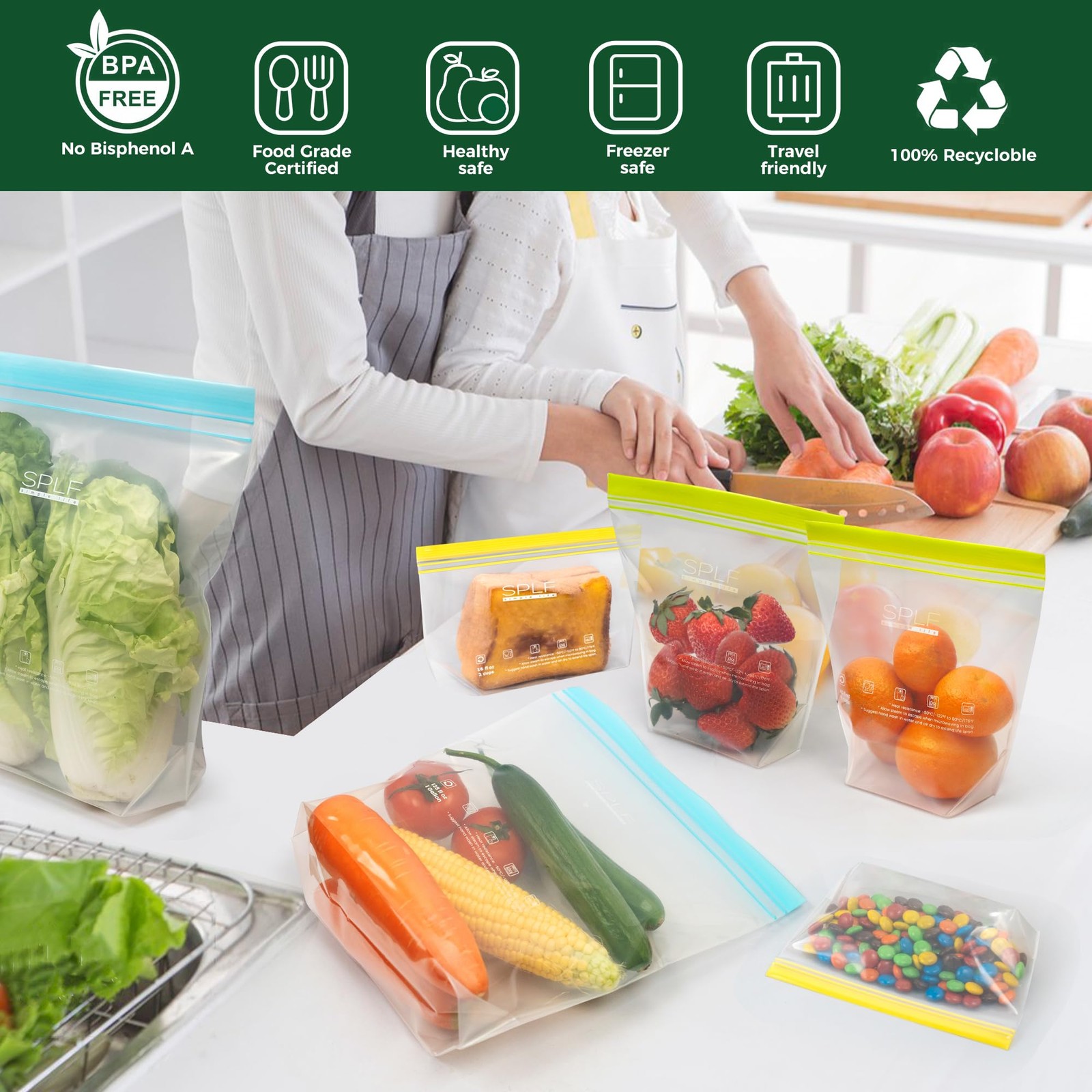 24 Pack Reusable Food Storage Bags Dishwasher Microwave Safe, BPA Free Reusable