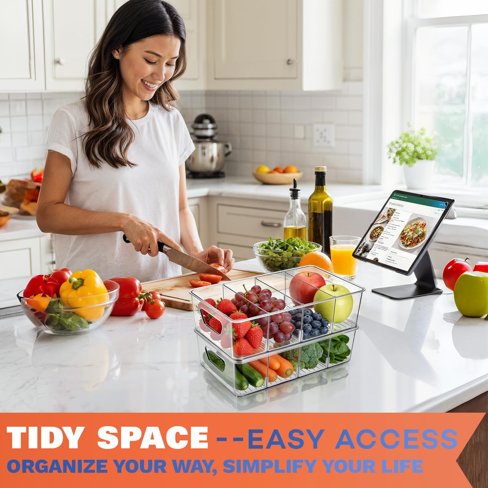 Stackable 4-Compartment Pantry Organizers and Storage, Clear Plastic Storage …