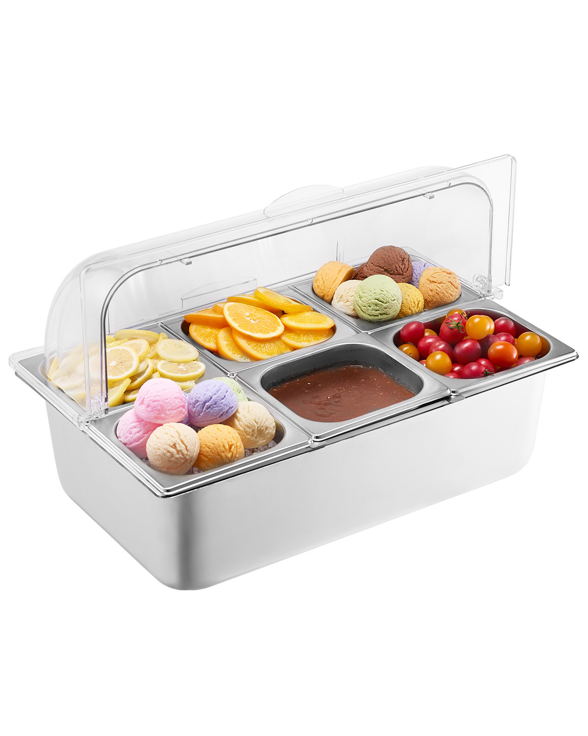 VEVOR Countertop Food Serving Display Container 6 Pan Condiment Dispenser