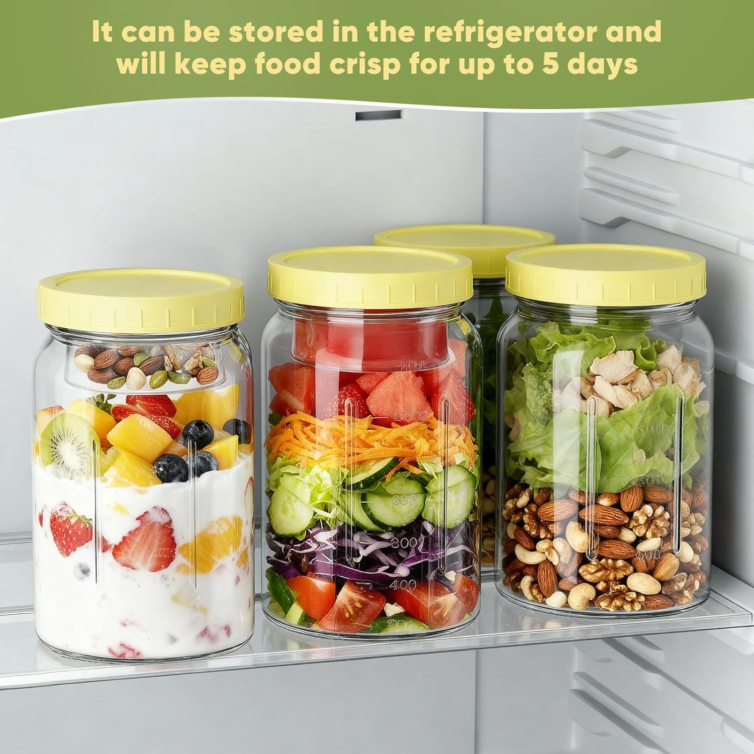 4 Pack Salad Jars Dressing Container -32OZ Glass Salad Leakproof Container Fresh