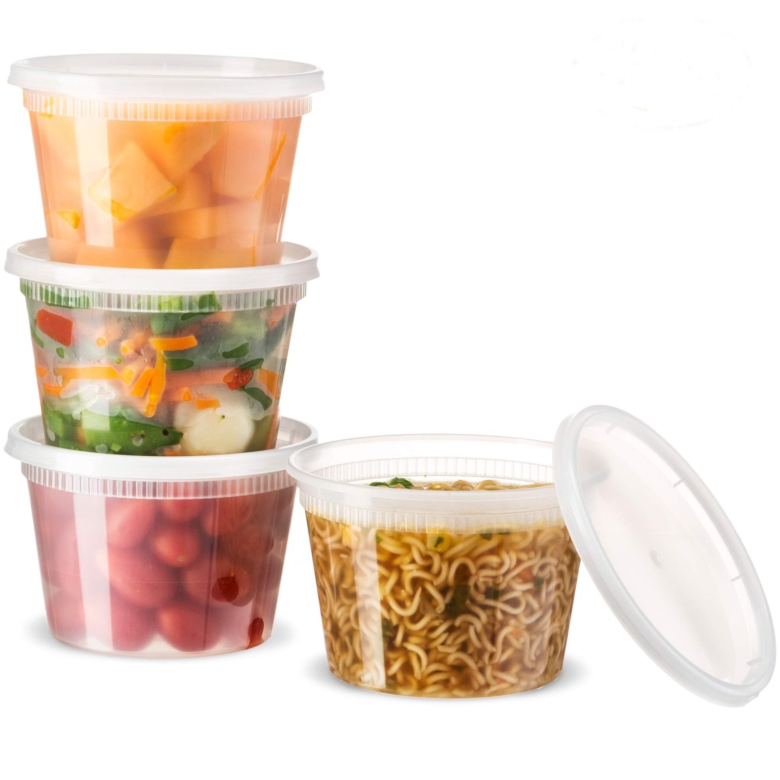[24 Count 16 Oz Combo] Disposable plastic Deli Food Storage Containers With P…
