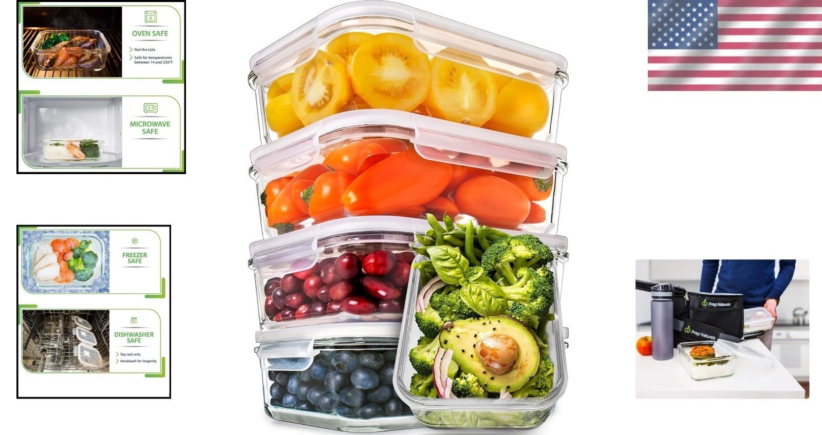 Elegant Multi-Compartment Glass Meal Prep Containers with Air Tight Lids – 30 Oz