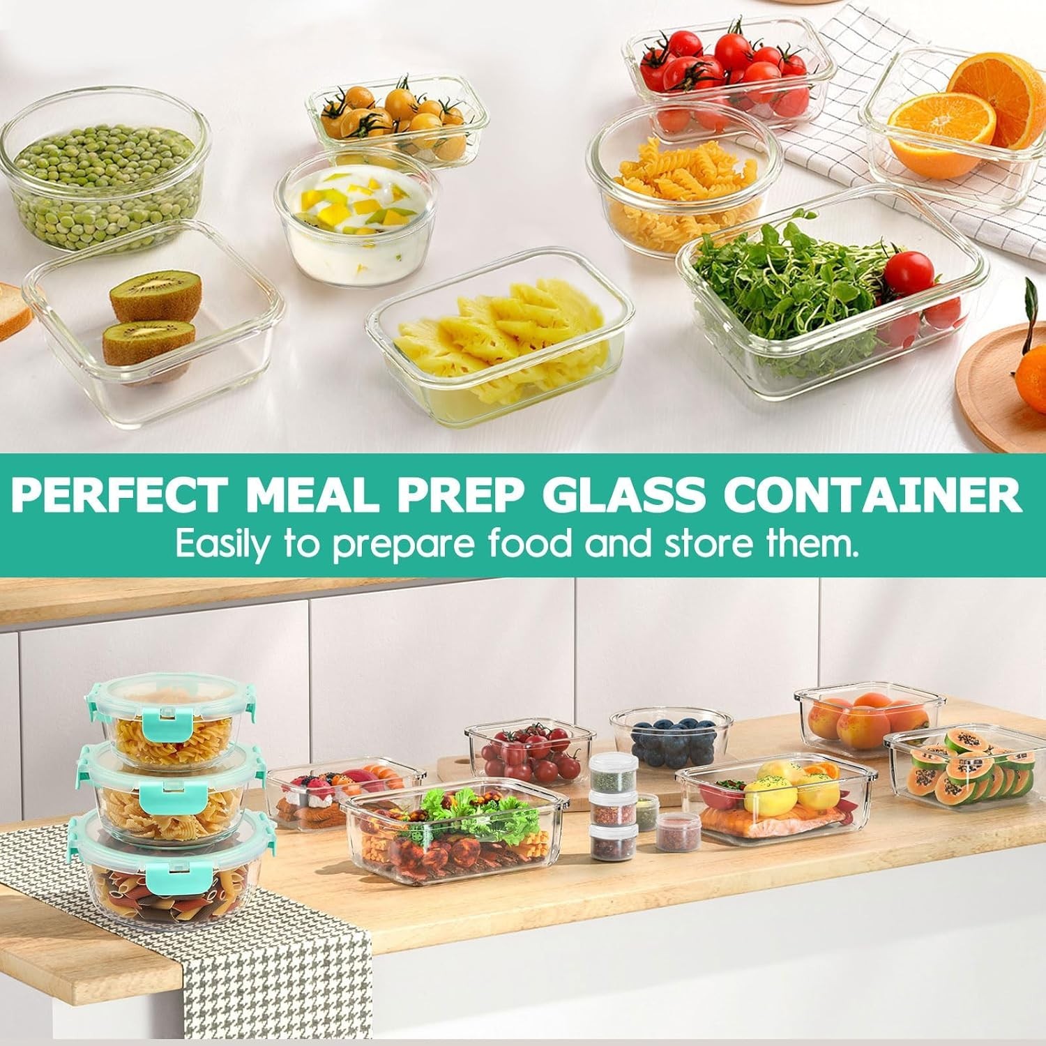 34pcs Glass Food Storage Containers with Lids Set, Airtight Glass Meal Prep C…