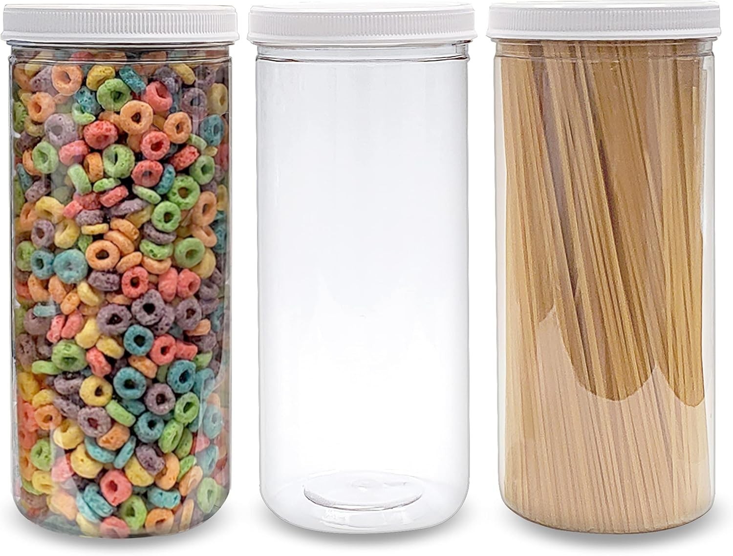 80 oz Tall Clear Plastic Jars W/ Lids 2.5 Quart 10 Cup Cylinder Storage