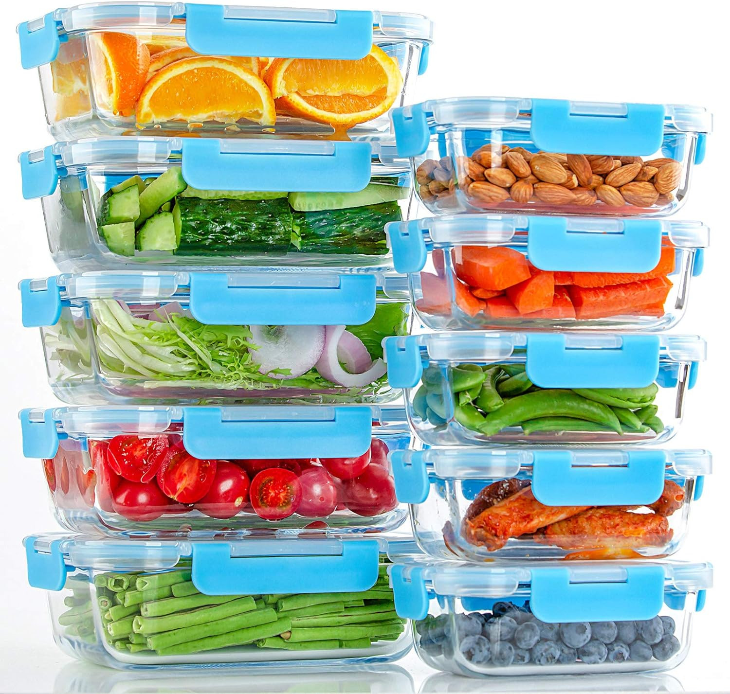 10-PK Glass Food Storage Containers with Lids – Leakproof Airtight Meal Prep Box
