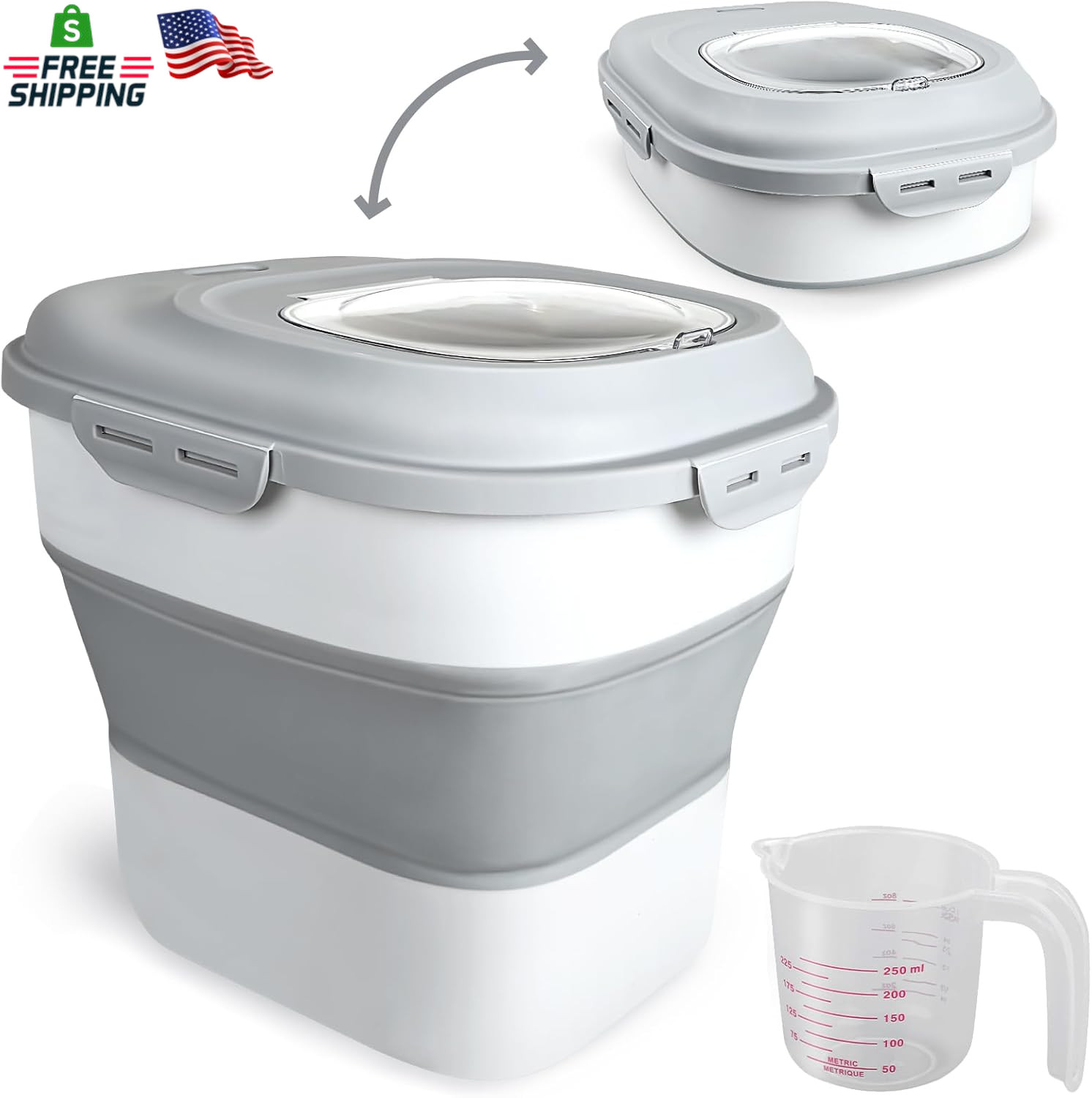 Cereal Rice Storage Container 20-50LB Collapsible Airtight Food Dispenser