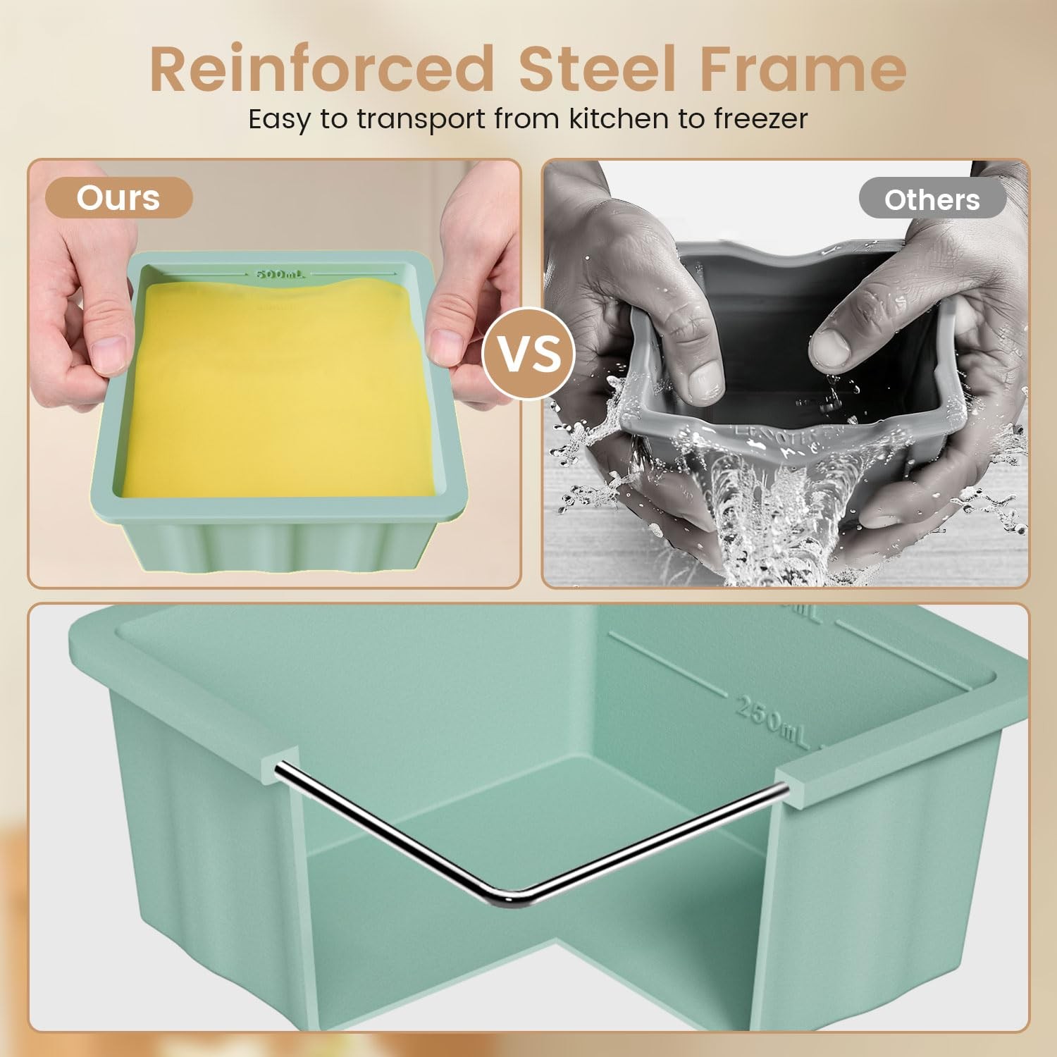 Silicone Freezer Tray for Soup Ice Cubes: 2-Cup Freezing Trays with Lid for M…