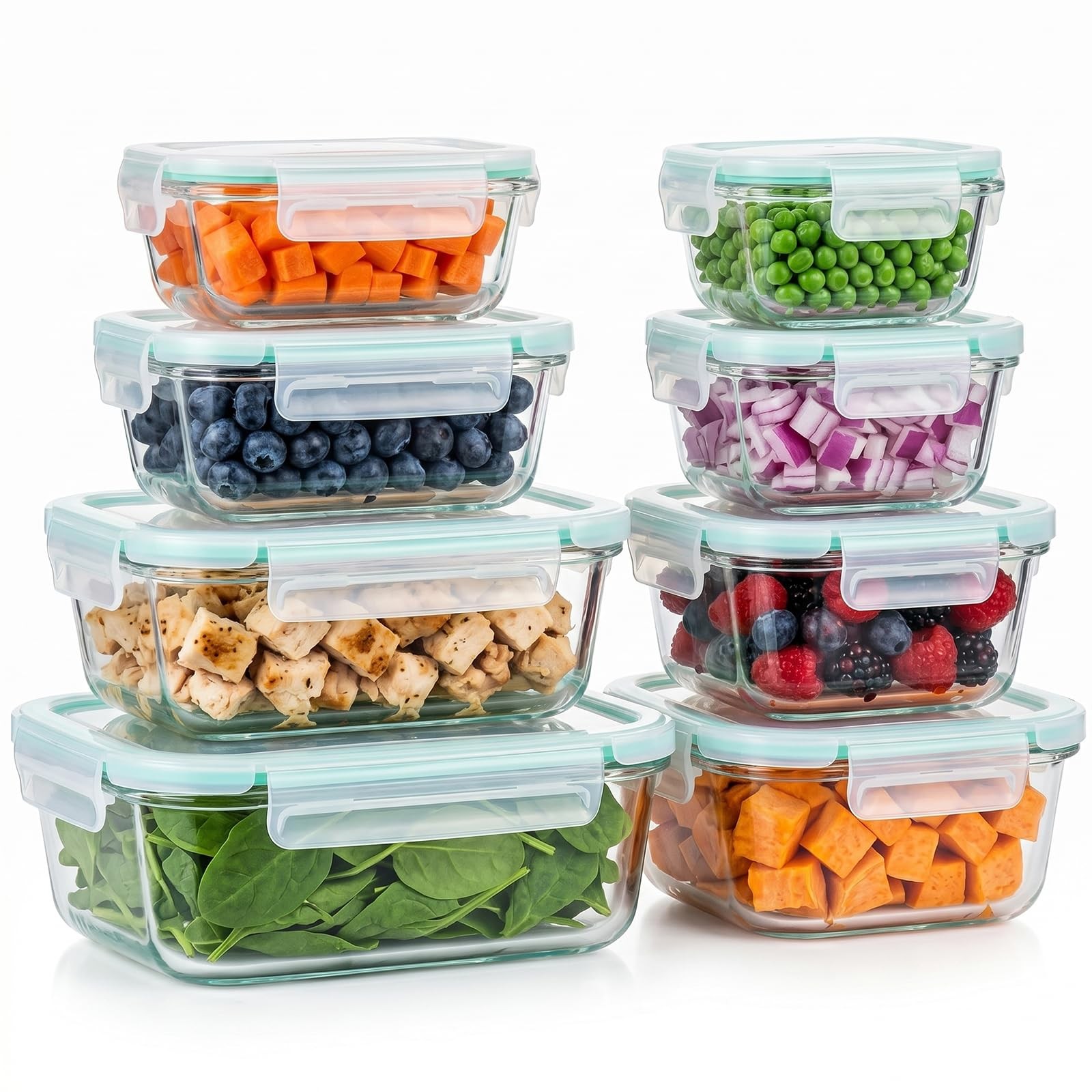 8 Pack Glass Meal Prep Containers with Lids, Glass Food Storage Containers wi…