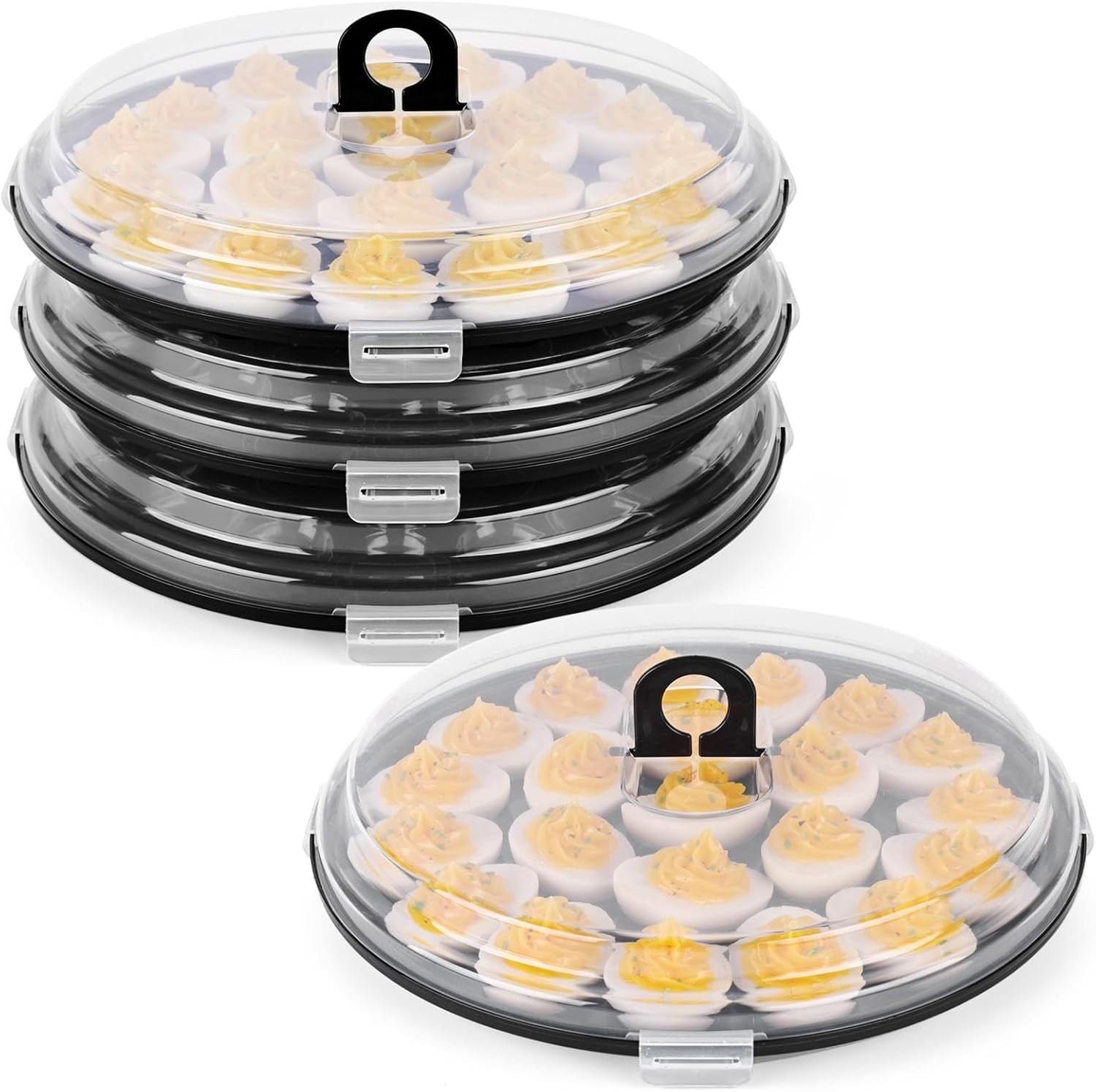 Elegant 3PCS Black Deviled Egg Carrier with 66 Slots for Effortless Transport