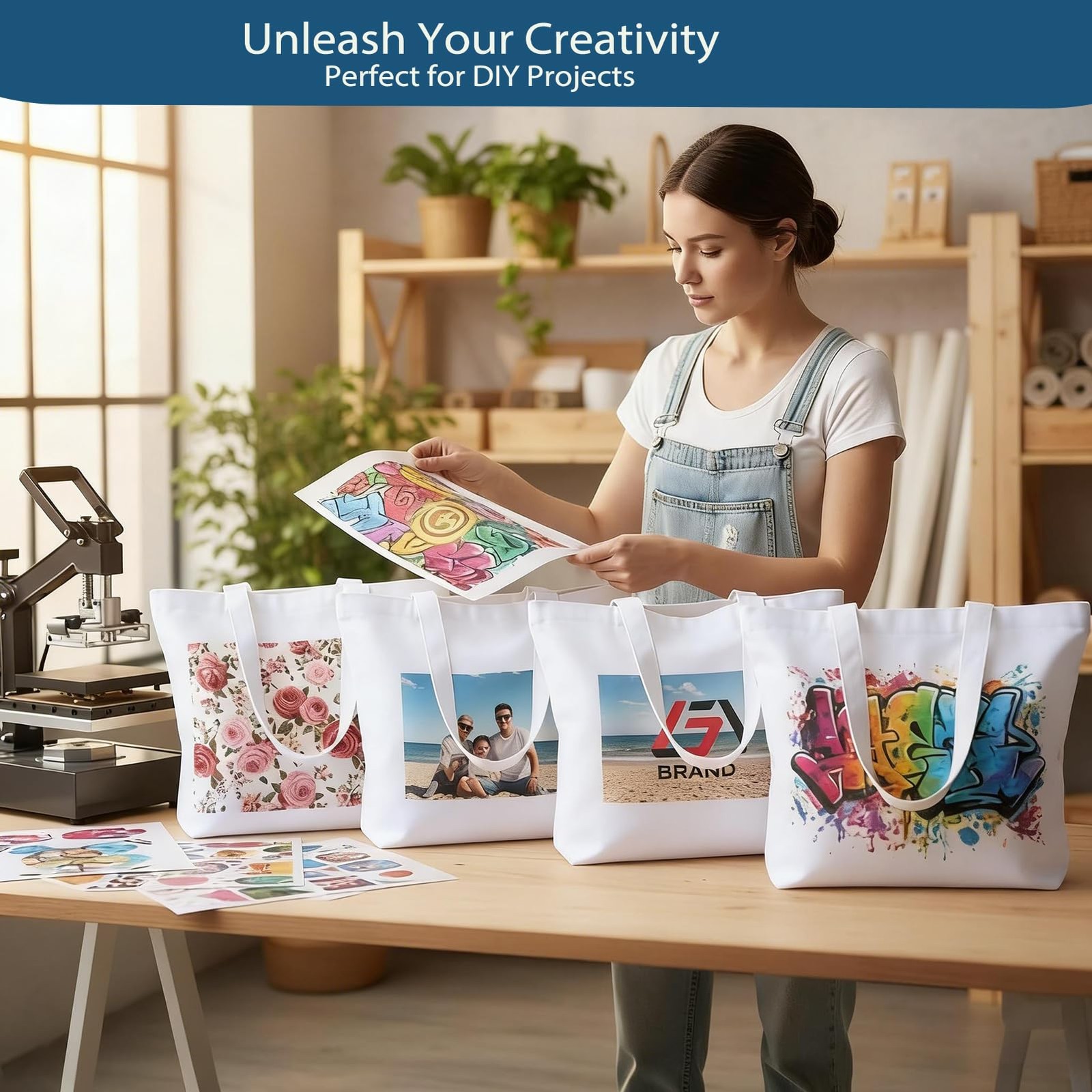 Westar 5 Pack Sublimation Tote Bags Zipper 12Oz Heavy Duty 100 Polyester Blank