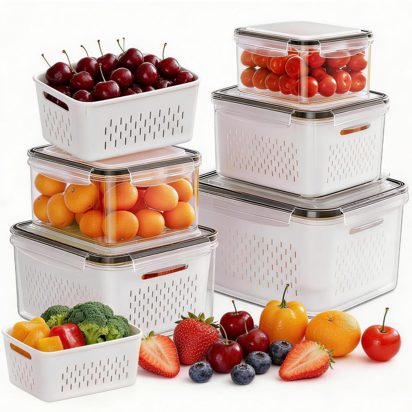 Plastic Produce Storage Containers 5 Pack Fridge Food Berry Vegetable Salad Leak