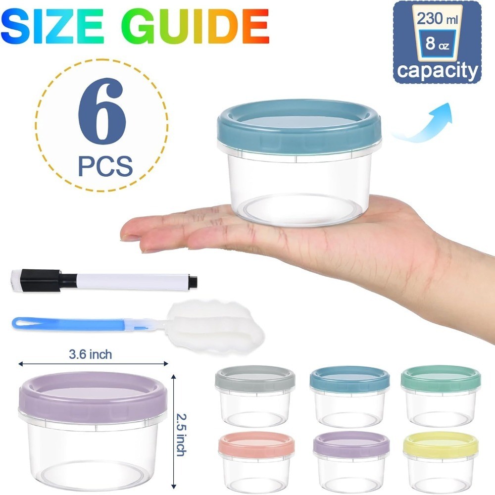 Reusable 8 oz Clear Plastic Food Storage Containers with Lids 6 Pack Leakproof