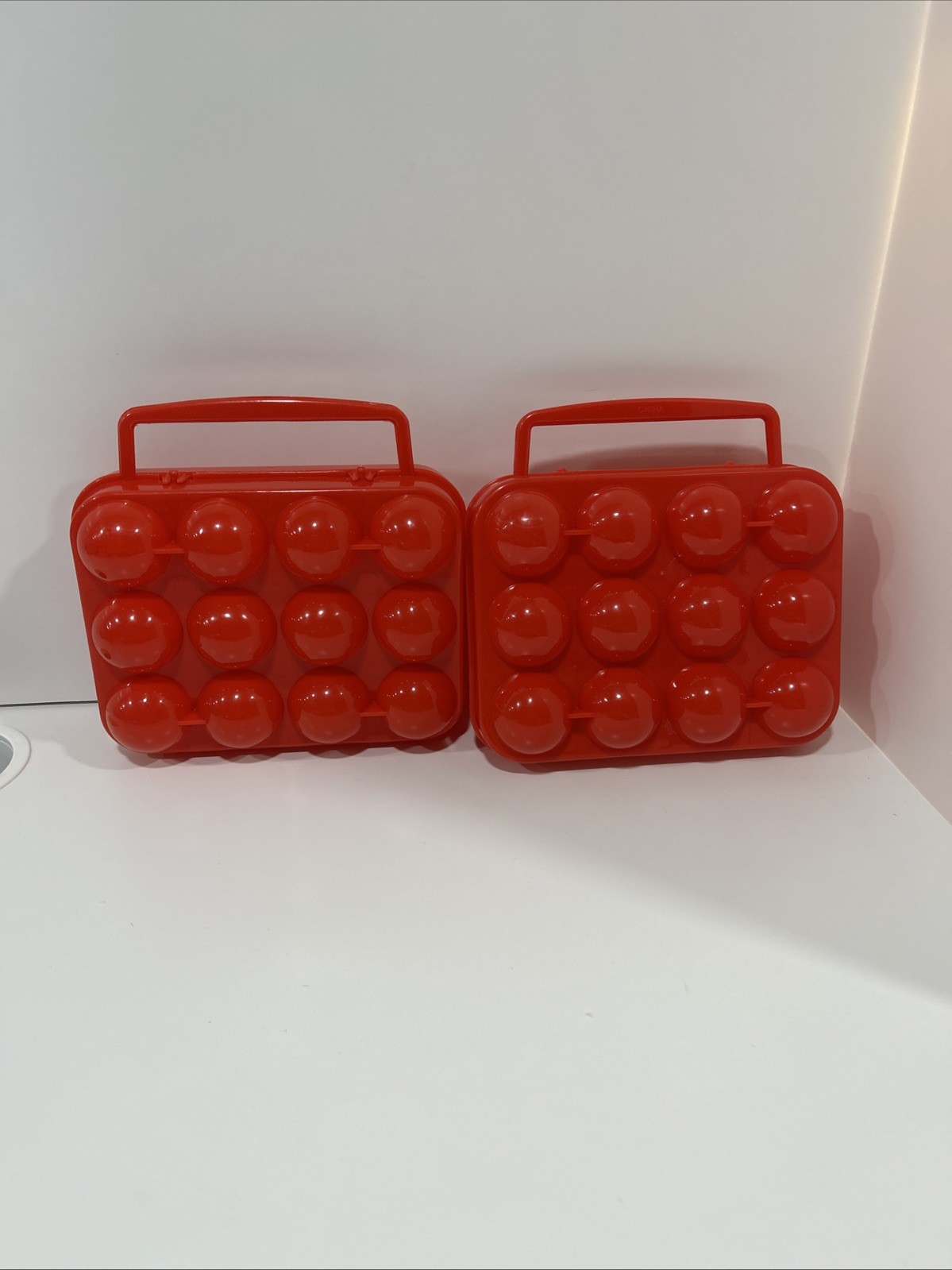 2 red plastic egg holders for camping travel picnics – Each Holds One Dozen Eggs