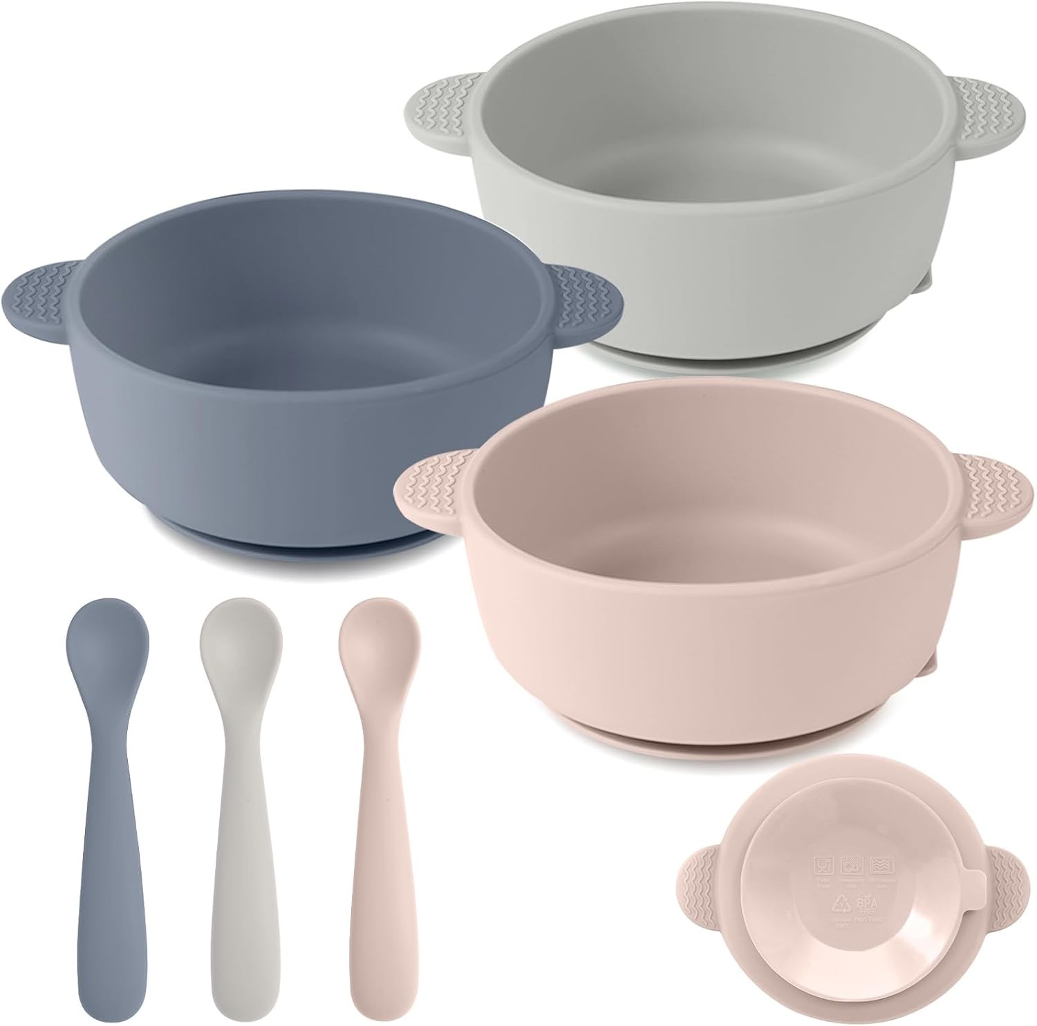 Eascrozn Silicone Baby Feeding Set 3 Bowls 3 Spoons BPA Free