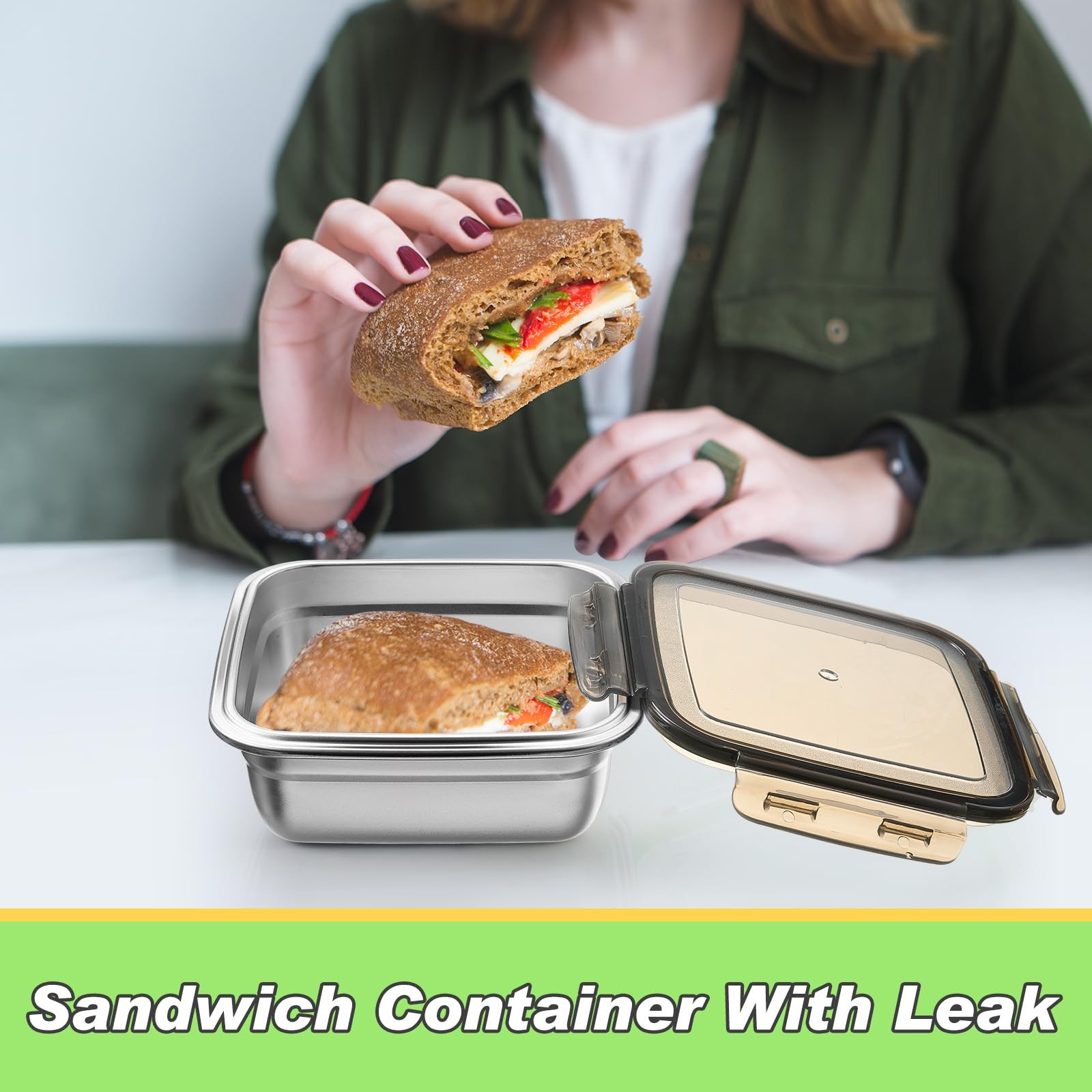 6 Pack Food 304 Stainless Steel Sandwich Containers, Leakproof Metal Lunch Co…